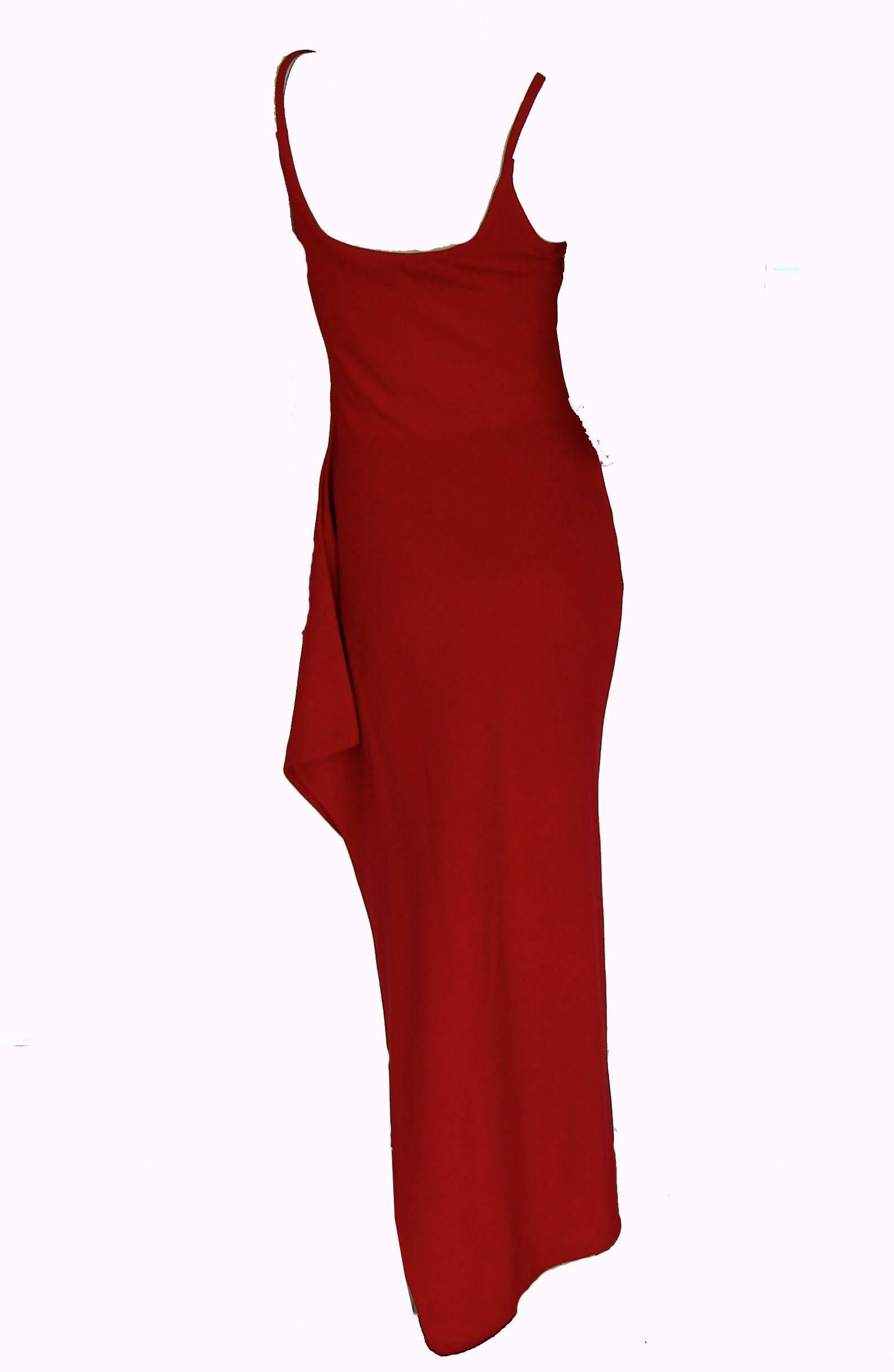 Gianni Versace Couture Red Bustier Dress Long Asymmetric Hem 1990s Sz S/M In Good Condition In Port Saint Lucie, FL