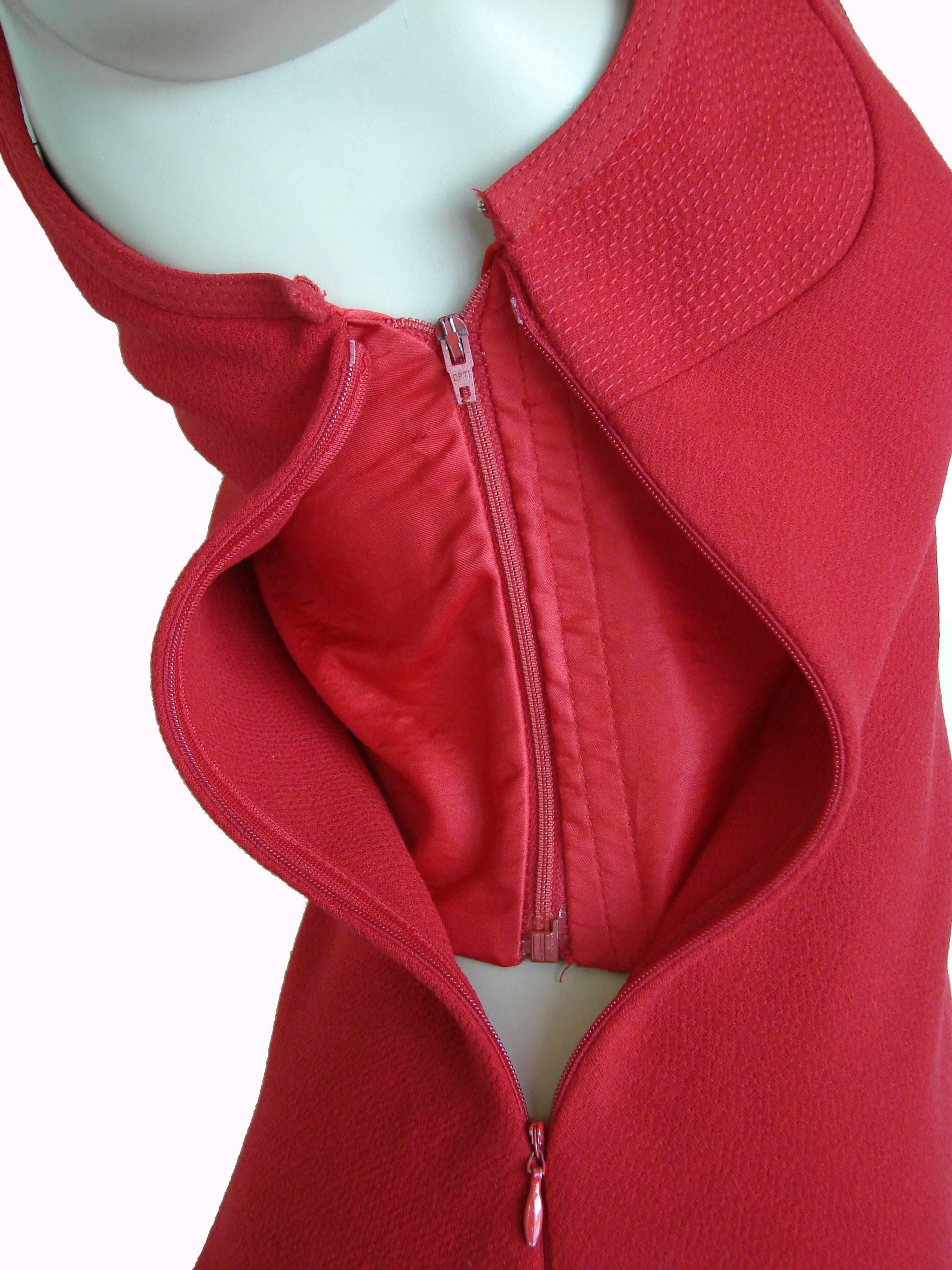 Gianni Versace Couture Red Bustier Dress Long Asymmetric Hem 1990s Sz S/M 2