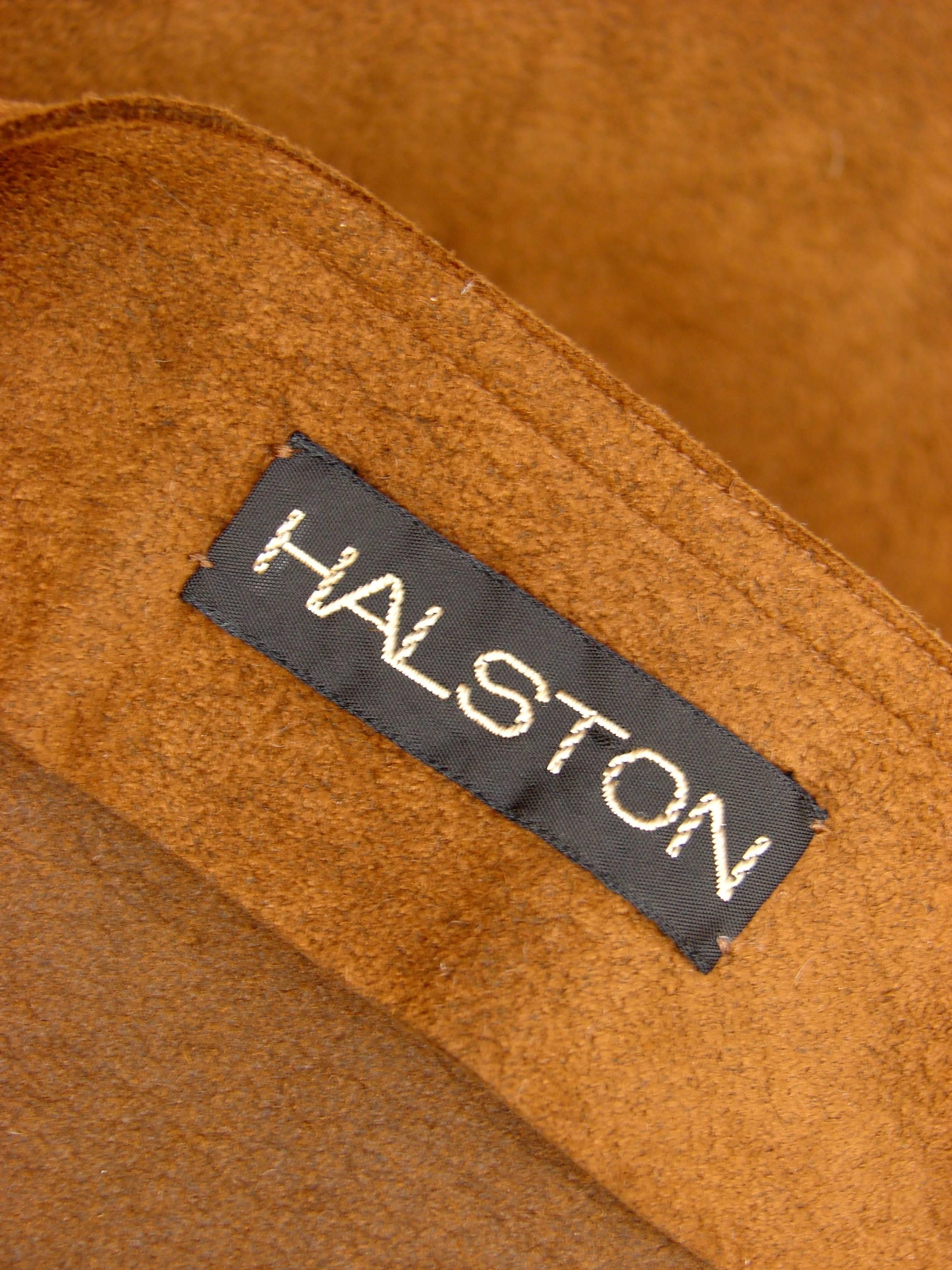 Halston Tan Ultrasuede Long Vest + Skirt Ensemble 2pc Set 1970s Size S/M 2