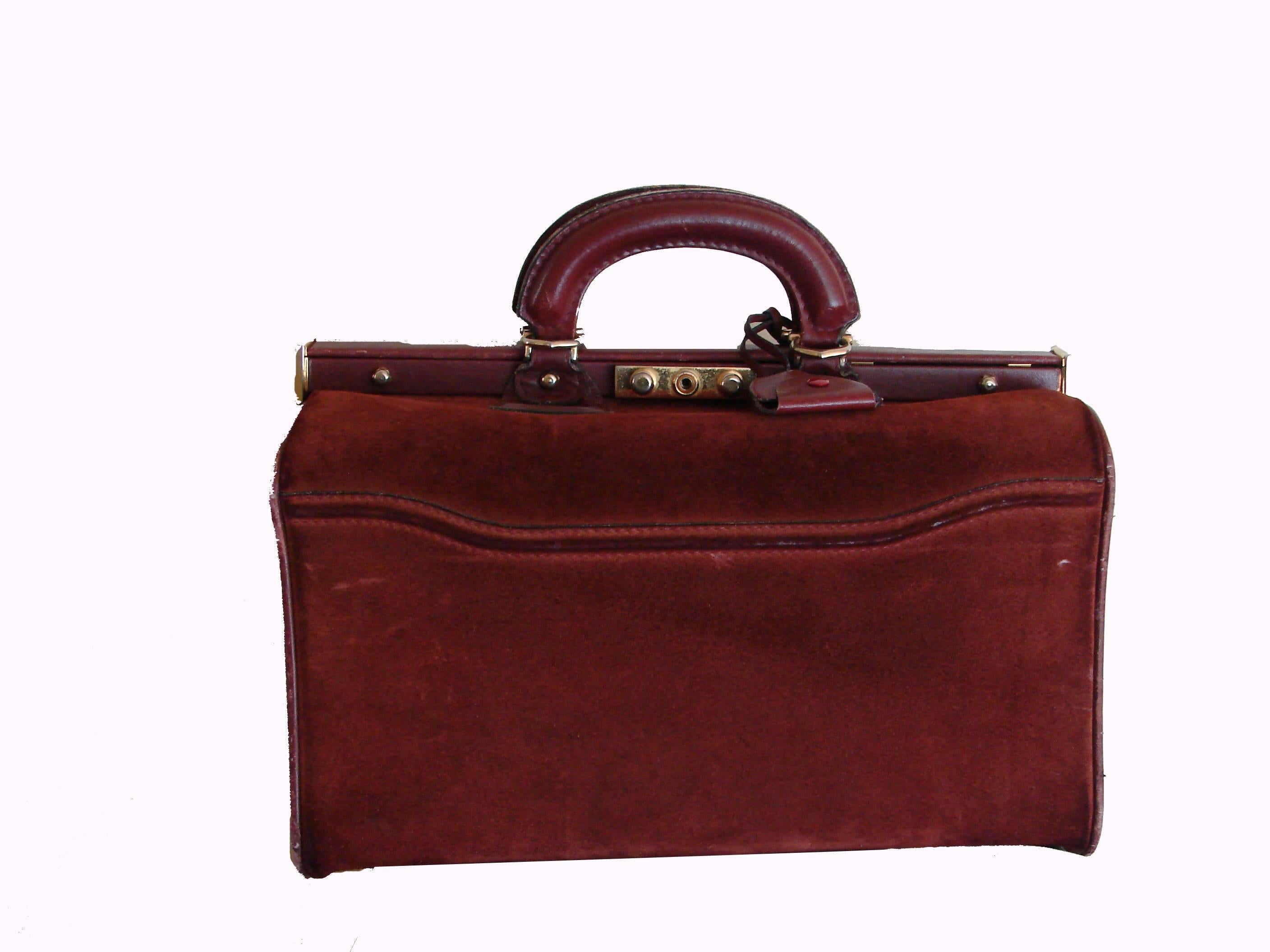 Women's or Men's Cartier Large Bordeaux Suede Leather Doctors Bag Train Case 1980s with Dust Bag