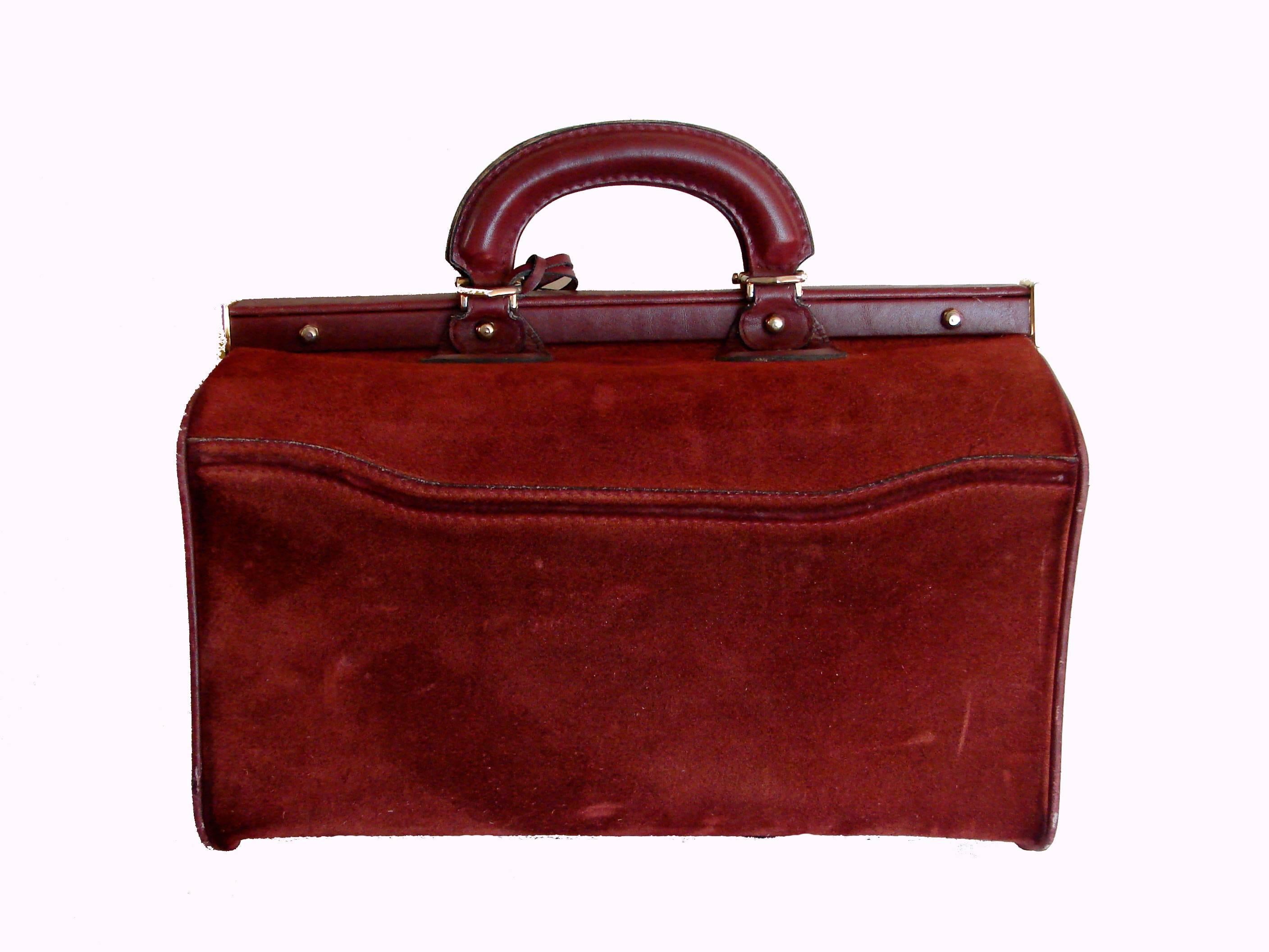Cartier Large Bordeaux Suede Leather Doctors Bag Train Case 1980s with Dust Bag 1