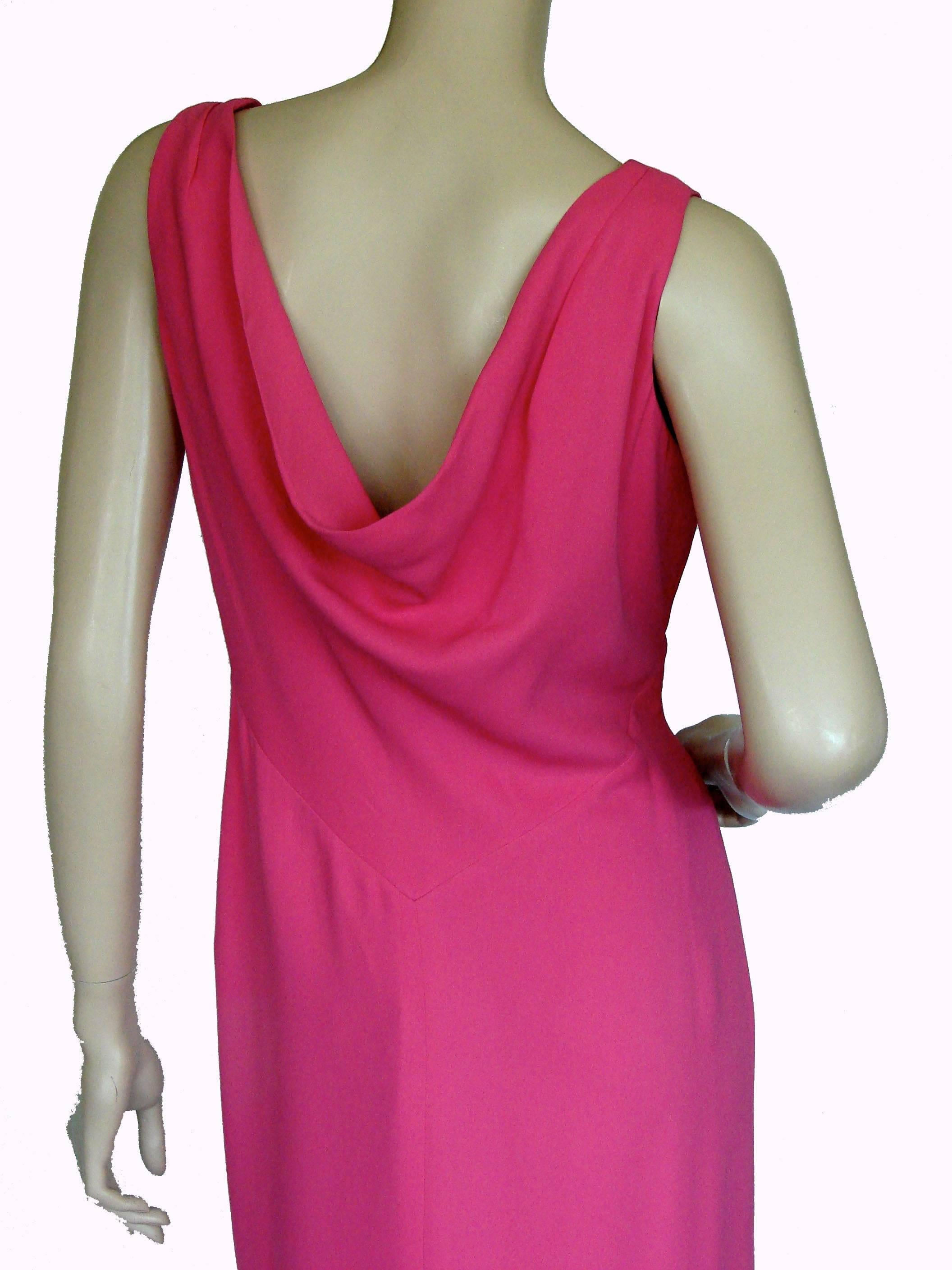 Louis Feraud Pink Silk Evening Gown with Draped Back Size 10  2