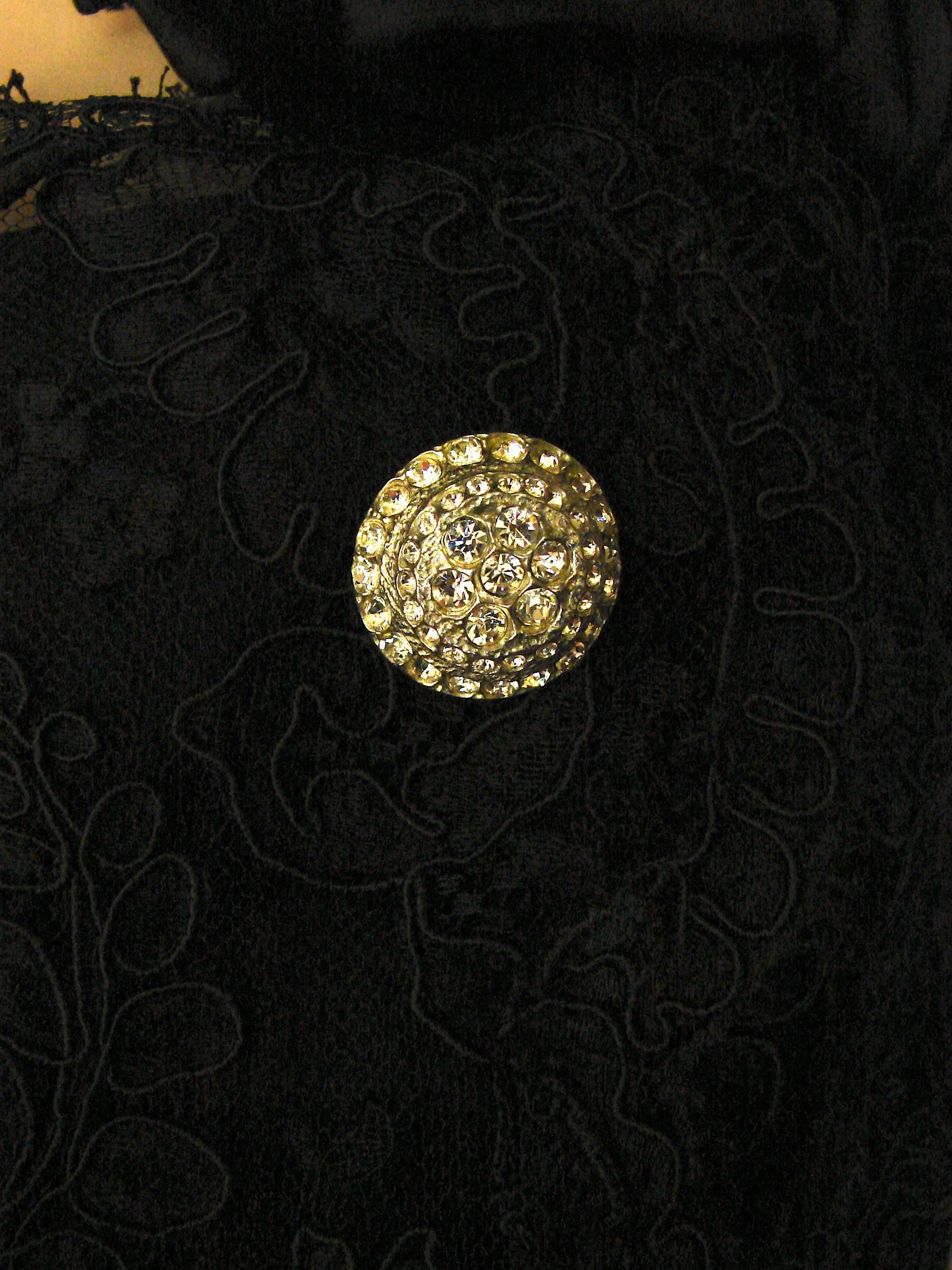 Harvey Berin Black Lace One Shoulder Cocktail Dress Rhinestone Buttons 60s sz12 5