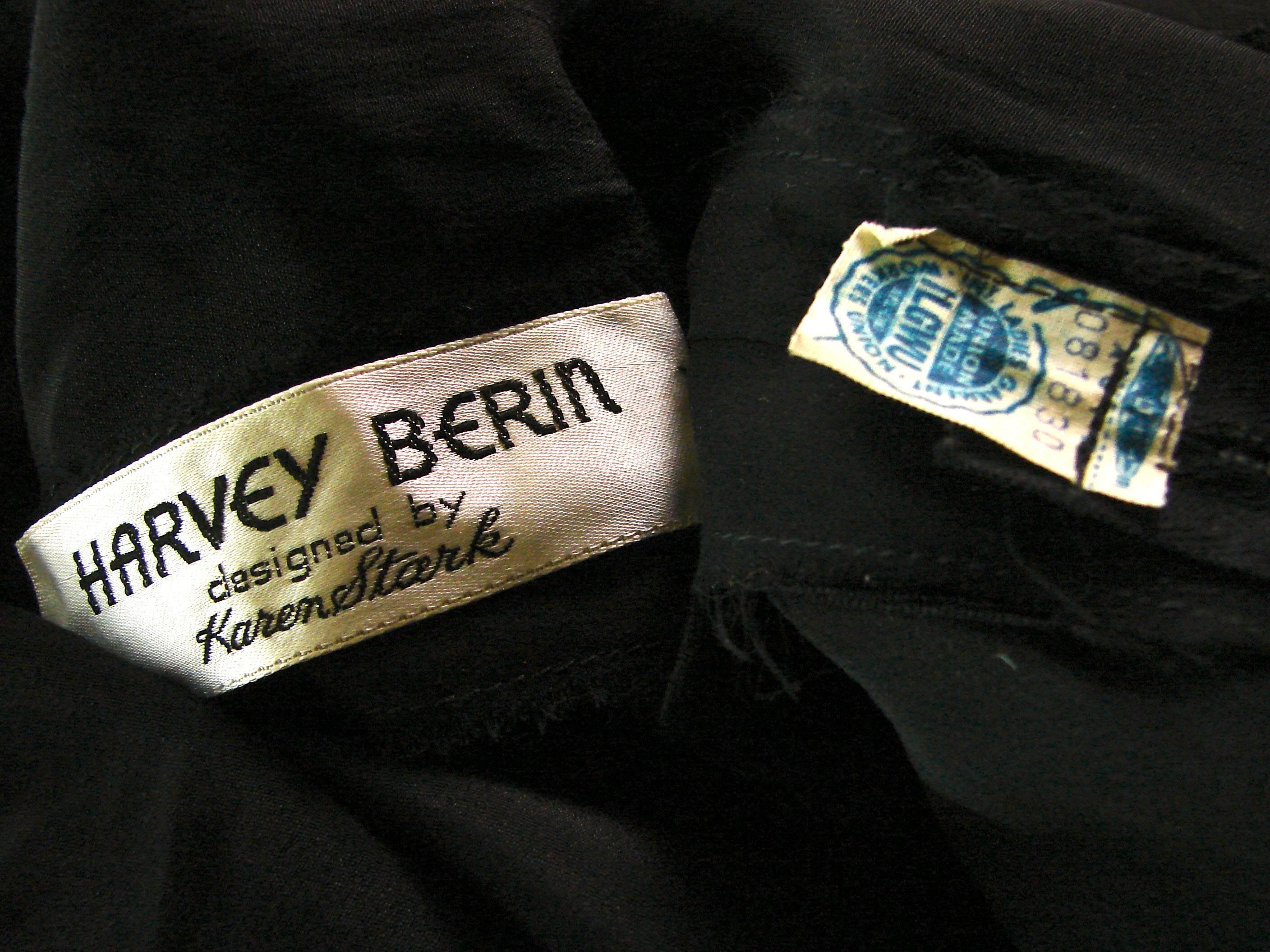 Harvey Berin Black Lace One Shoulder Cocktail Dress Rhinestone Buttons 60s sz12 6
