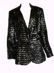 Shimmering Black Sequins Blazer Jacket by Jack Hartley Miami 1970s Size M