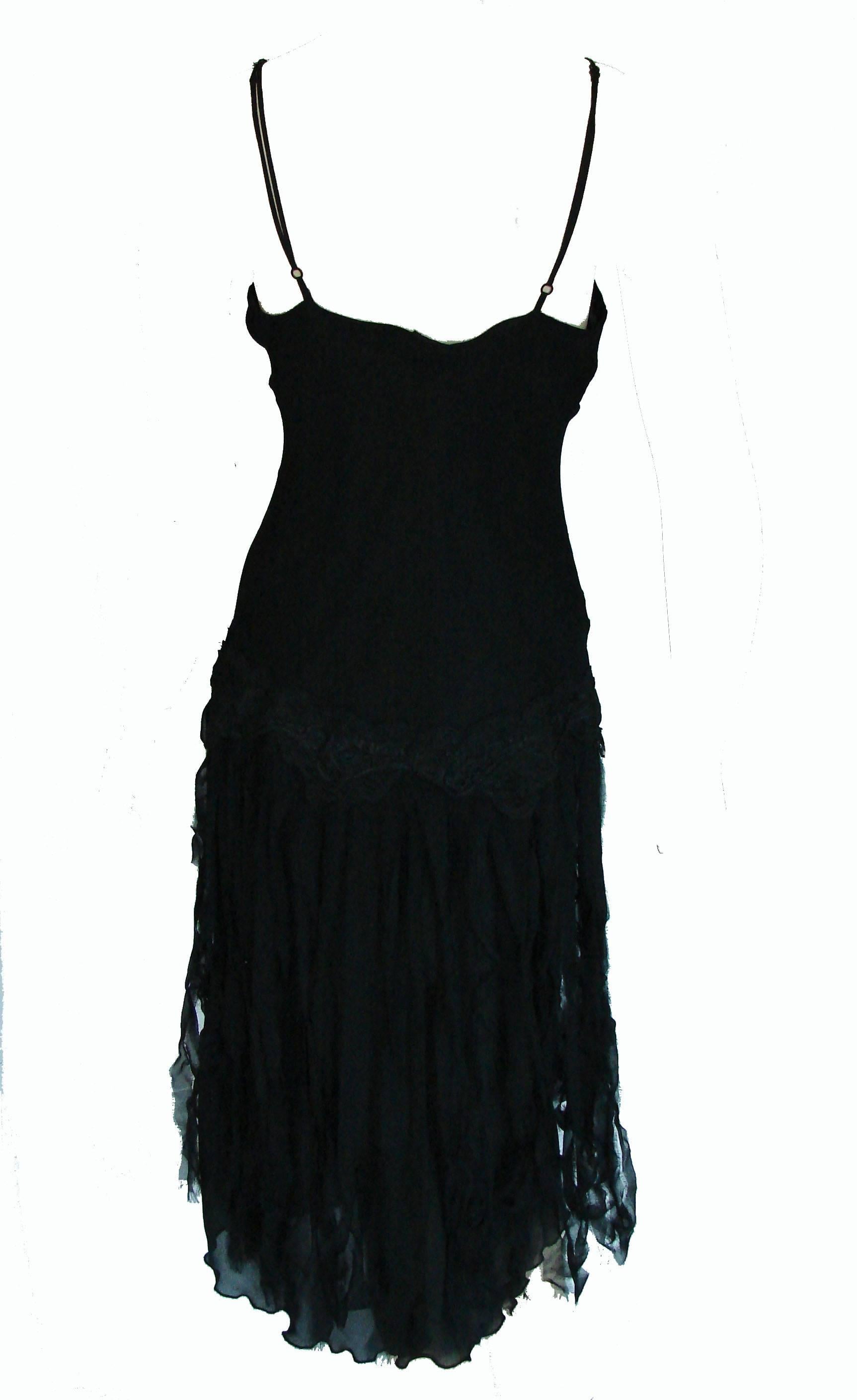 Betsey Johnson Black Silk Slip Dress with Car Wash Skirt Size 6 1990s In Good Condition In Port Saint Lucie, FL