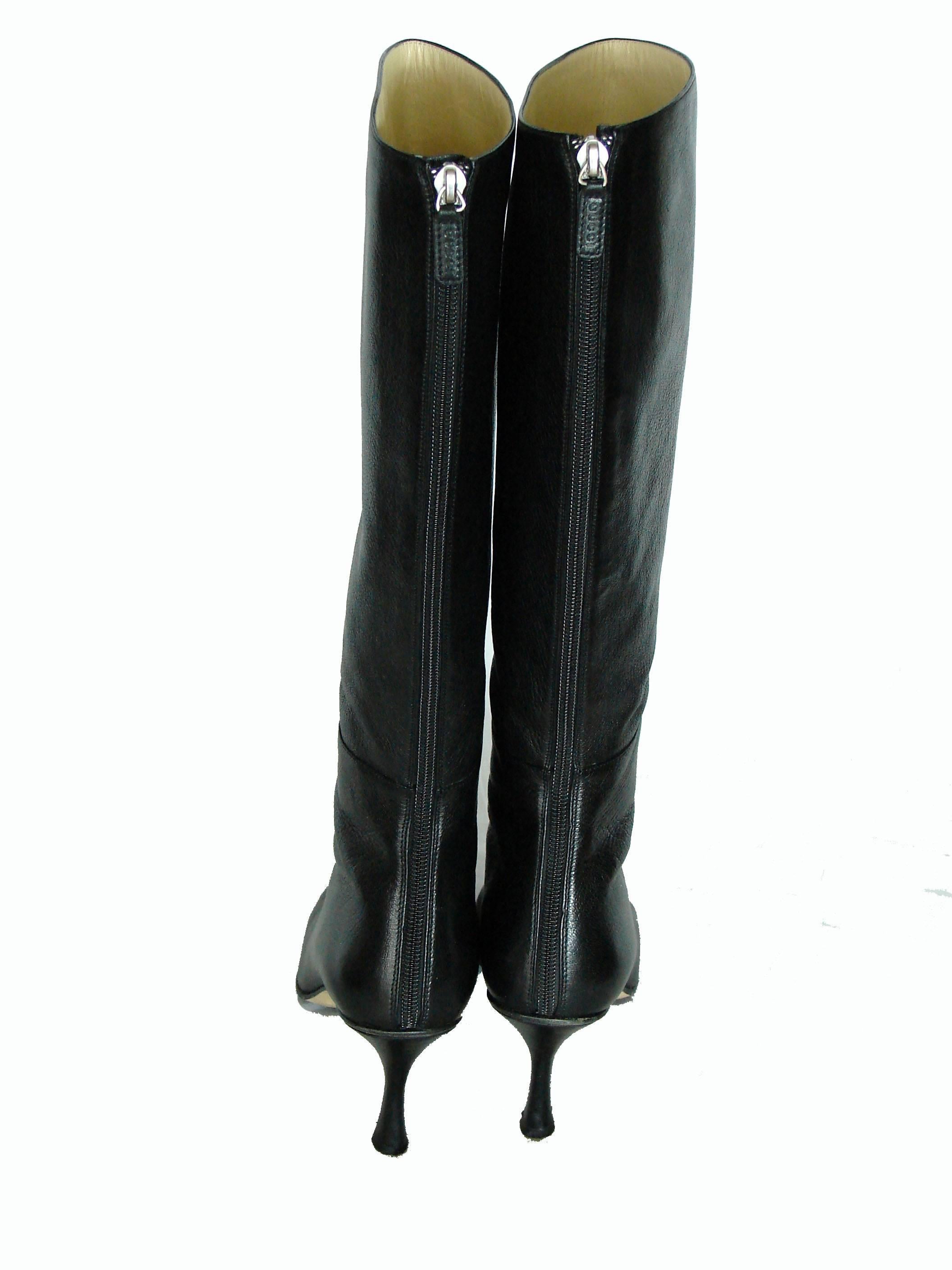 Gucci Black Kidskin Leather Knee High Boots Gomma Bali sz7.5 + Box + Dust Cover 2