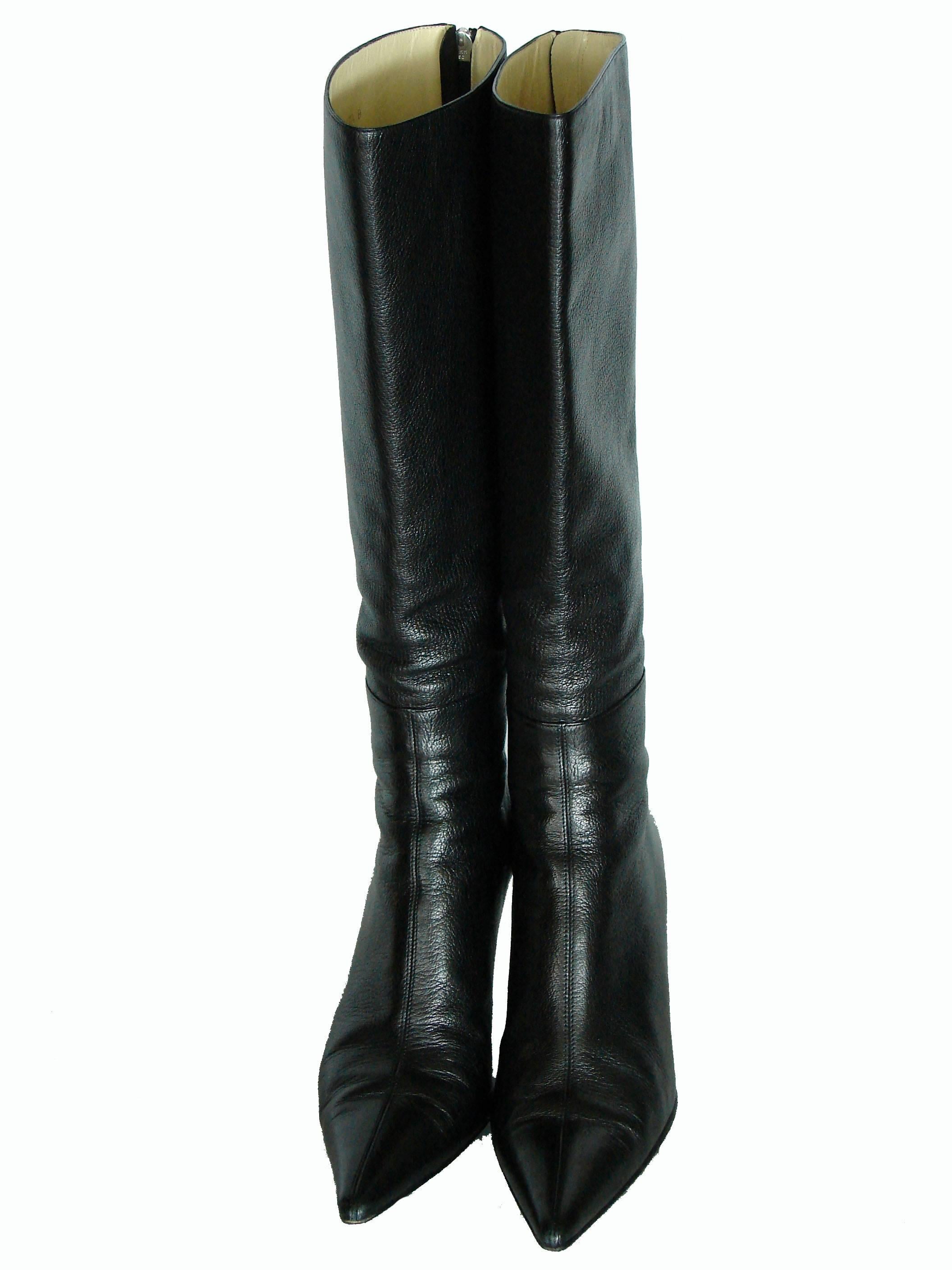 Women's Gucci Black Kidskin Leather Knee High Boots Gomma Bali sz7.5 + Box + Dust Cover