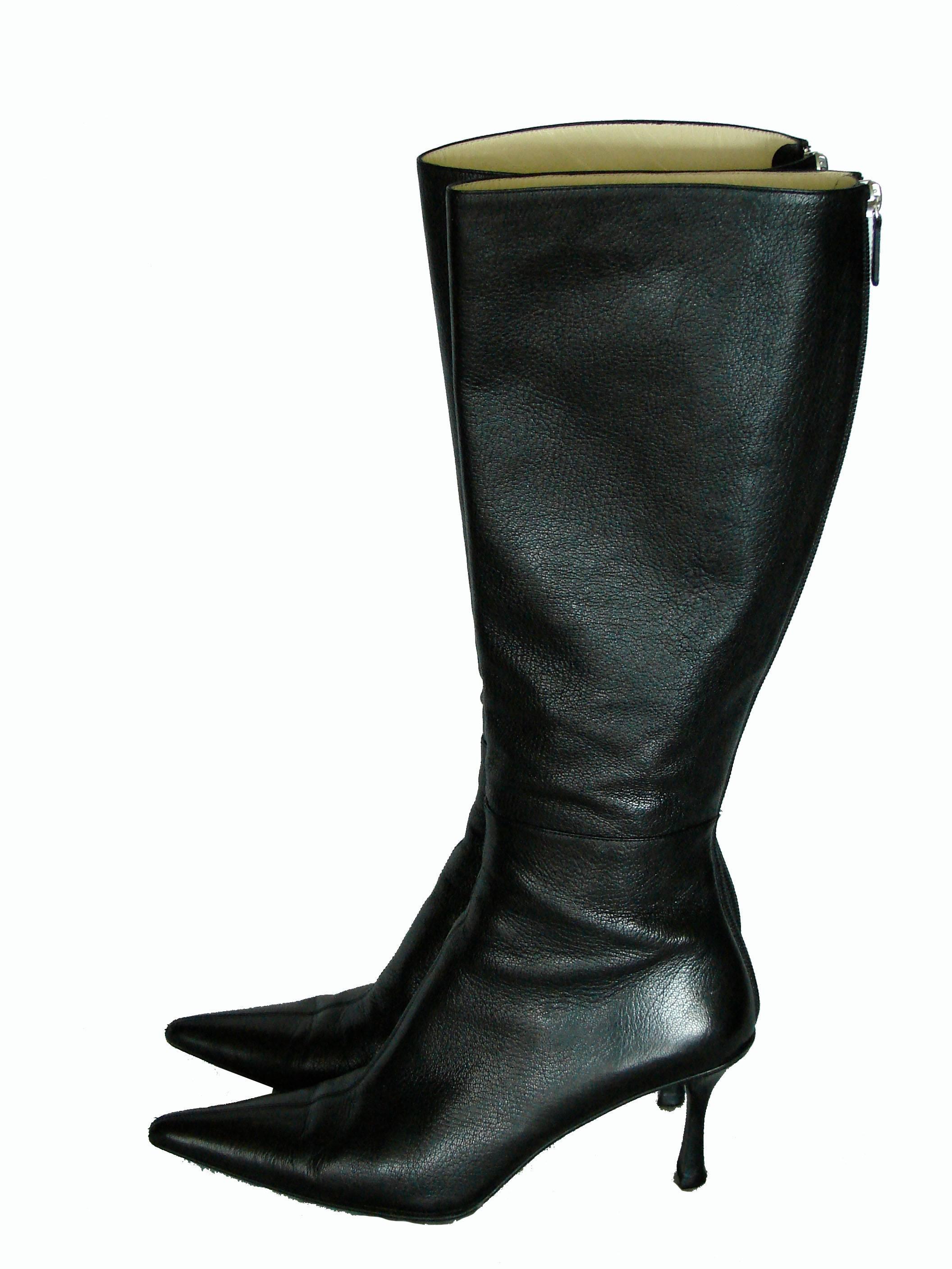 Gucci Black Kidskin Leather Knee High Boots Gomma Bali sz7.5 + Box + Dust Cover In Excellent Condition In Port Saint Lucie, FL