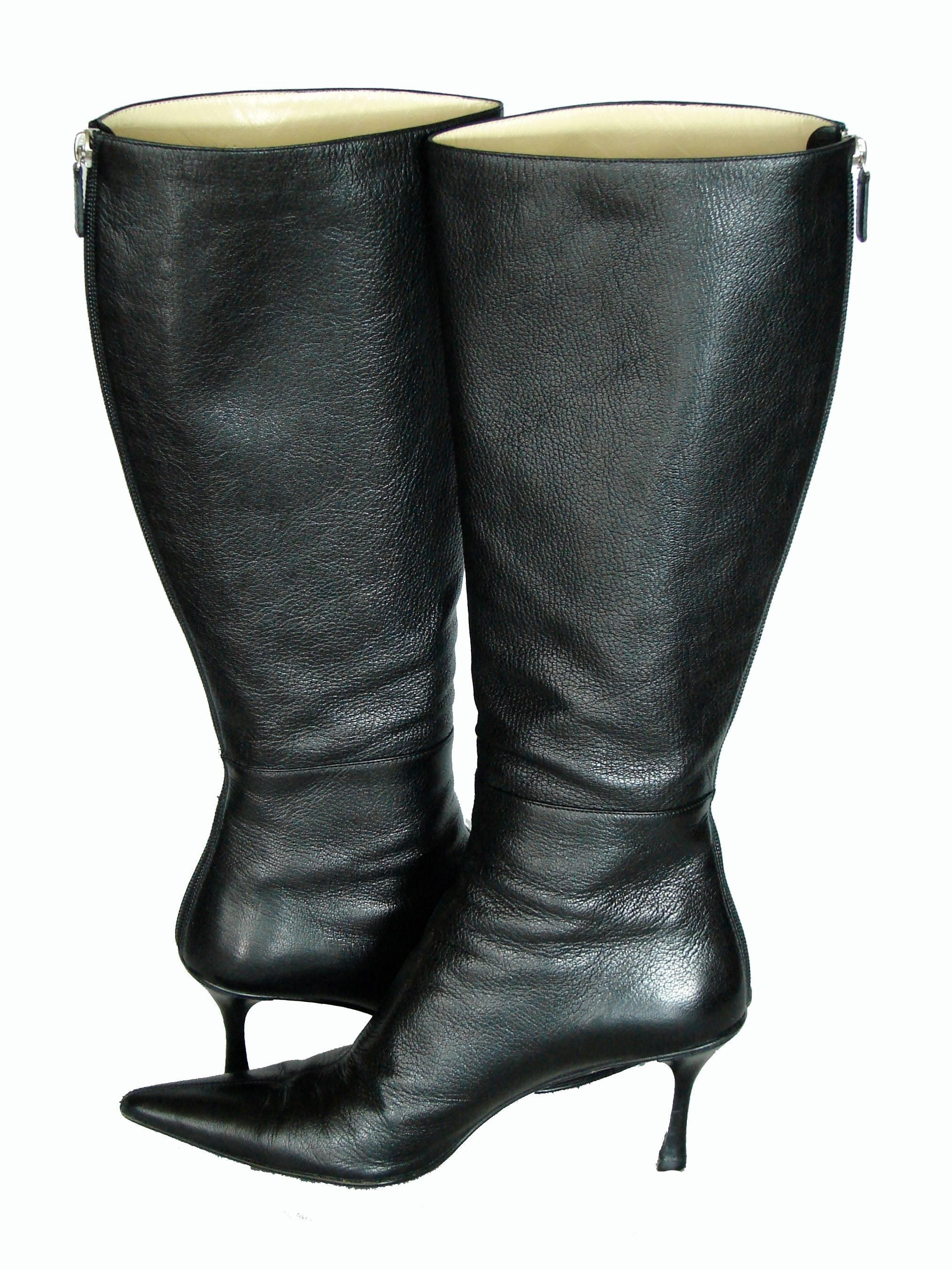 Gucci Black Kidskin Leather Knee High Boots Gomma Bali sz7.5 + Box + Dust Cover 3