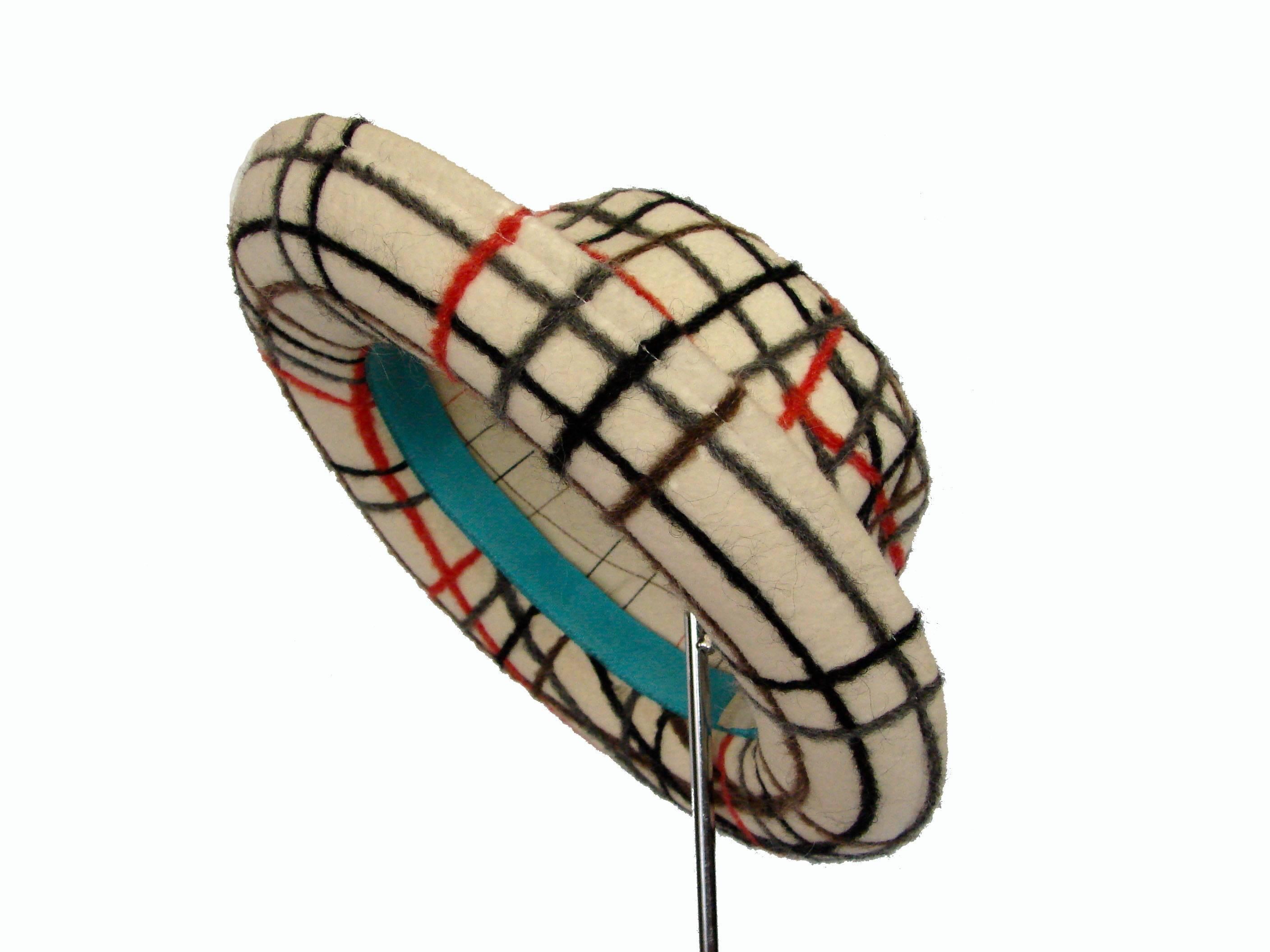 Yves Saint Laurent Cream Felt Wool Hat with Abstract Spiral Design Rare 1970s  2
