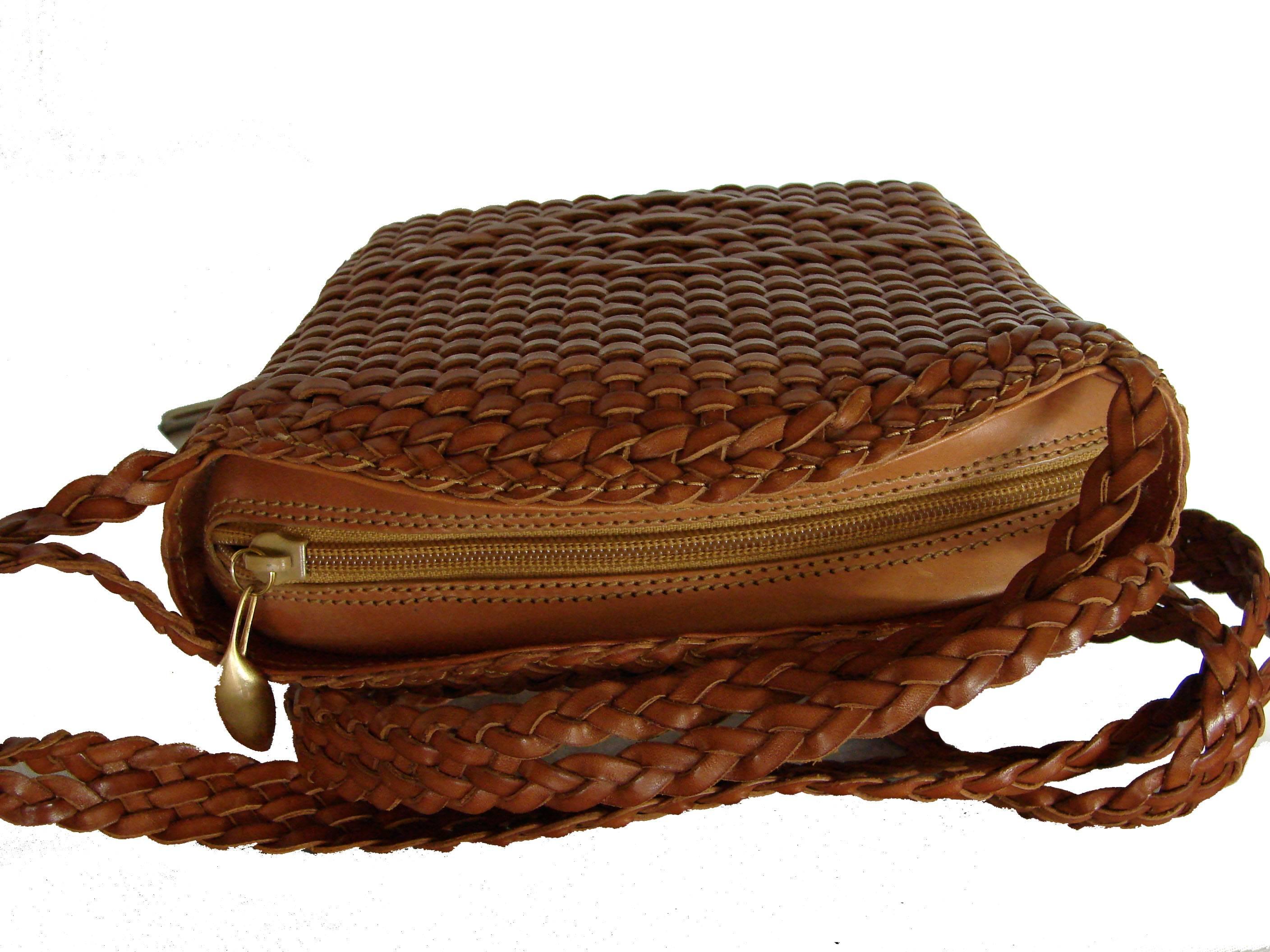 Brown De Vecchi by Hamilton Hodge Woven Leather Handbag Shoulder Bag Purse Italy