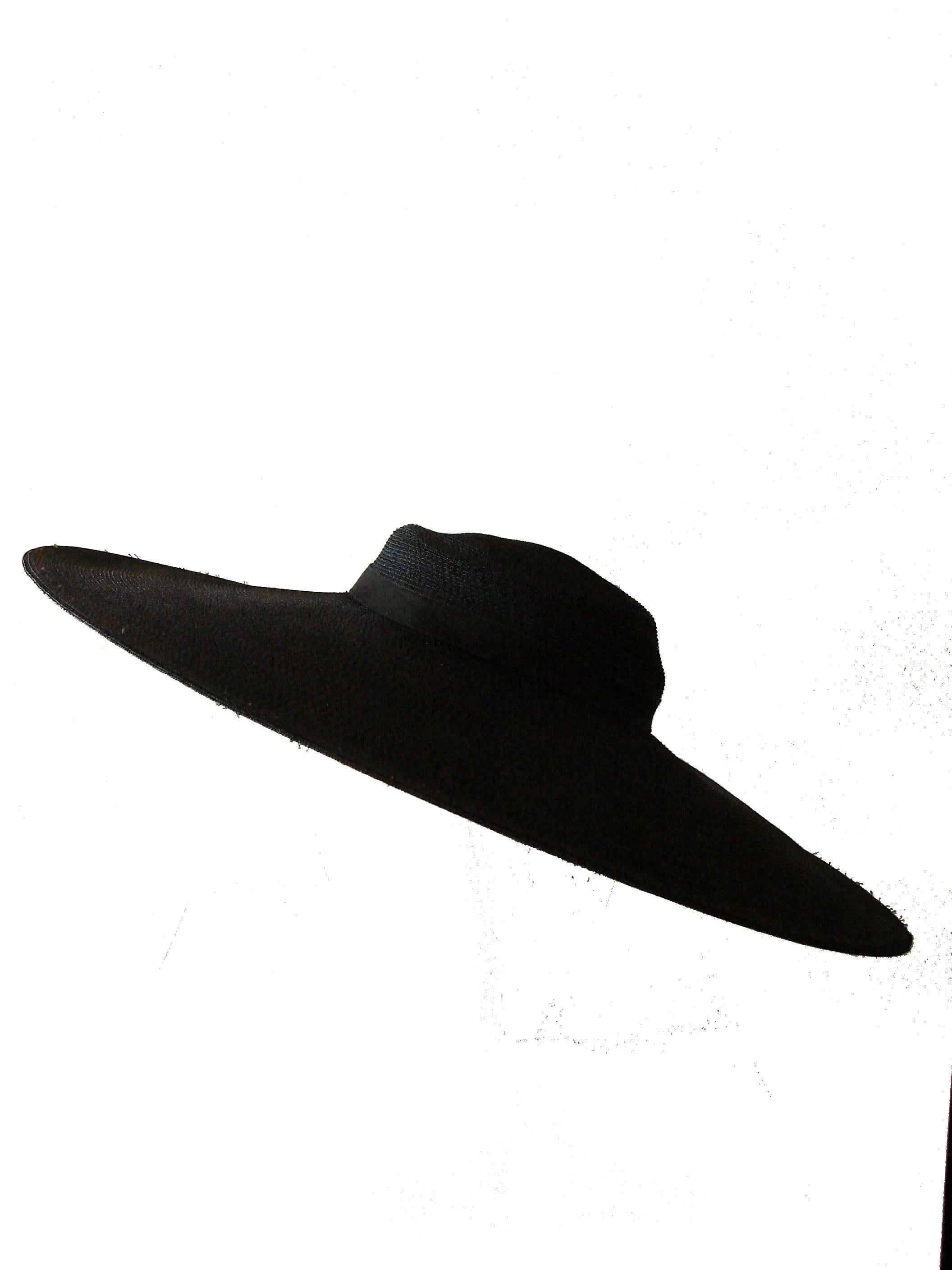black wide brim straw hat