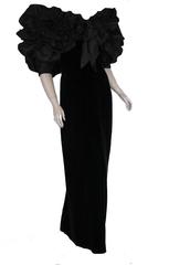 Bill Blass Evening Gown Voluminous Silk Taffeta Top + Velvet Column Dress 80s M