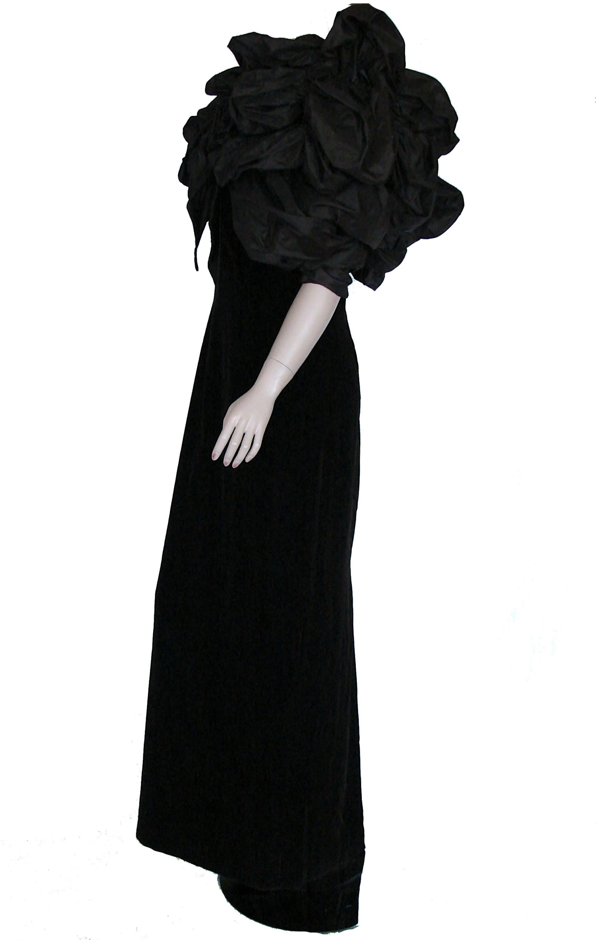 Bill Blass Evening Gown Voluminous Silk Taffeta Top + Velvet Column Dress 80s M 1