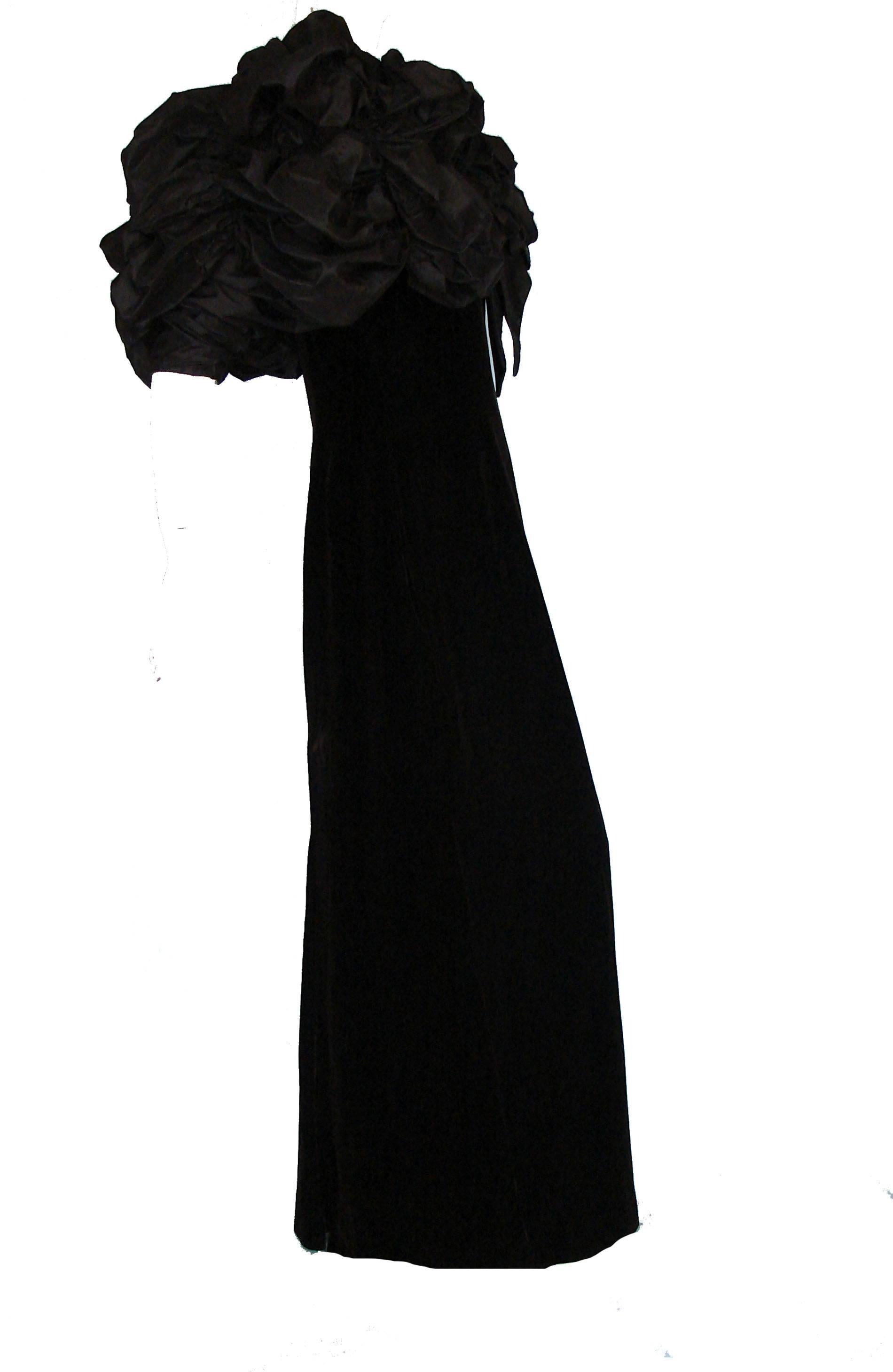 Bill Blass Evening Gown Voluminous Silk Taffeta Top + Velvet Column Dress 80s M 2