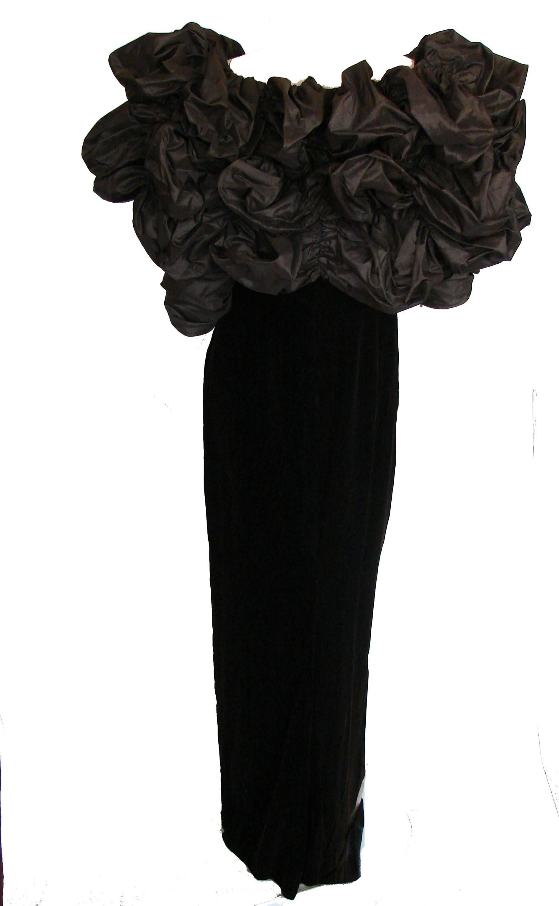 Bill Blass Evening Gown Voluminous Silk Taffeta Top + Velvet Column Dress 80s M 3
