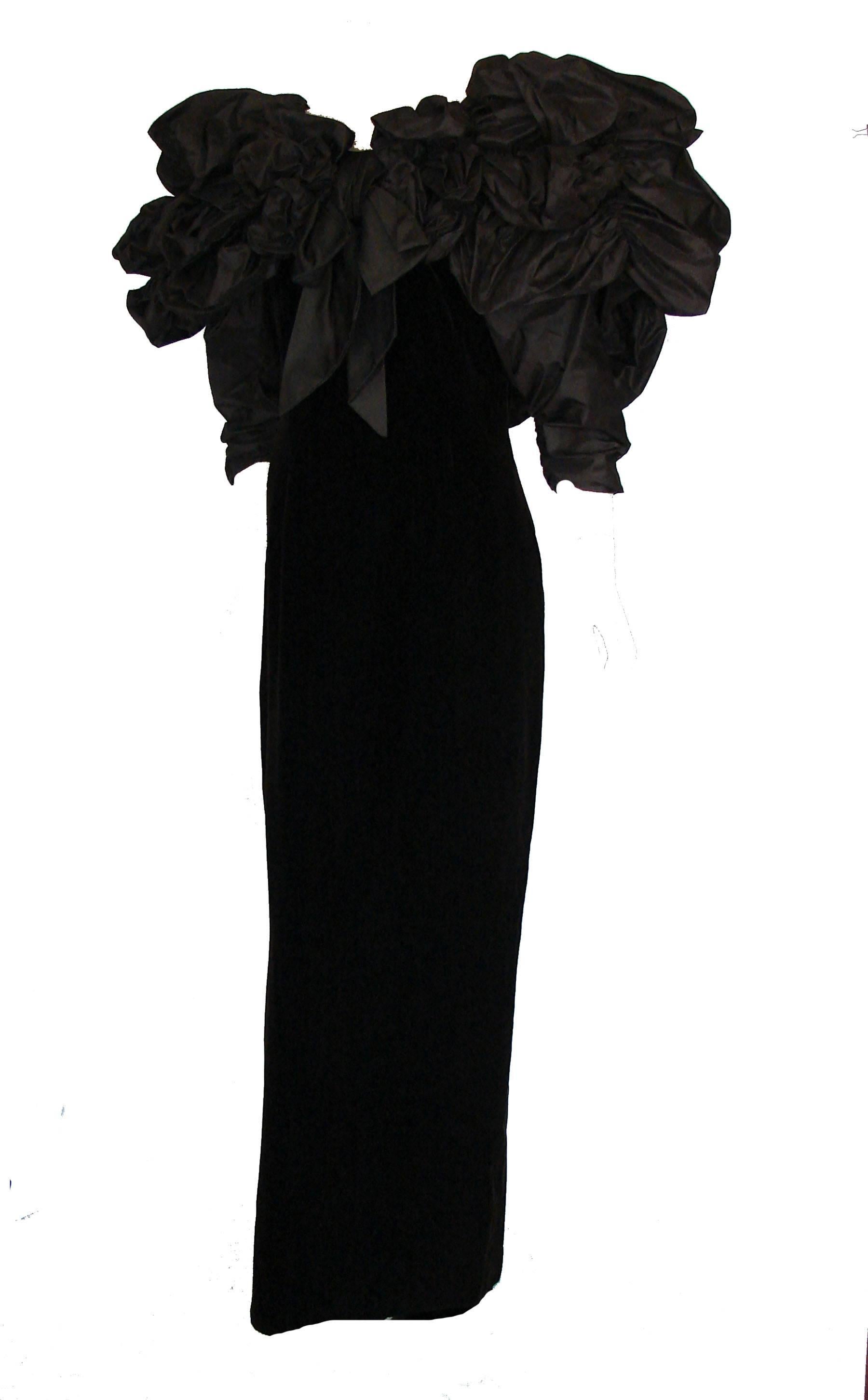 Bill Blass Evening Gown Voluminous Silk Taffeta Top + Velvet Column Dress 80s M 4