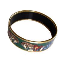 Hermes Enamel + Gold Bangle Bracelet Exquisite Equestrian Theme Horses 90s