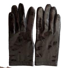 Pierre Cardin Black Patent and Calf Leather Gloves Ladies Size 7.5 Mod 1970s