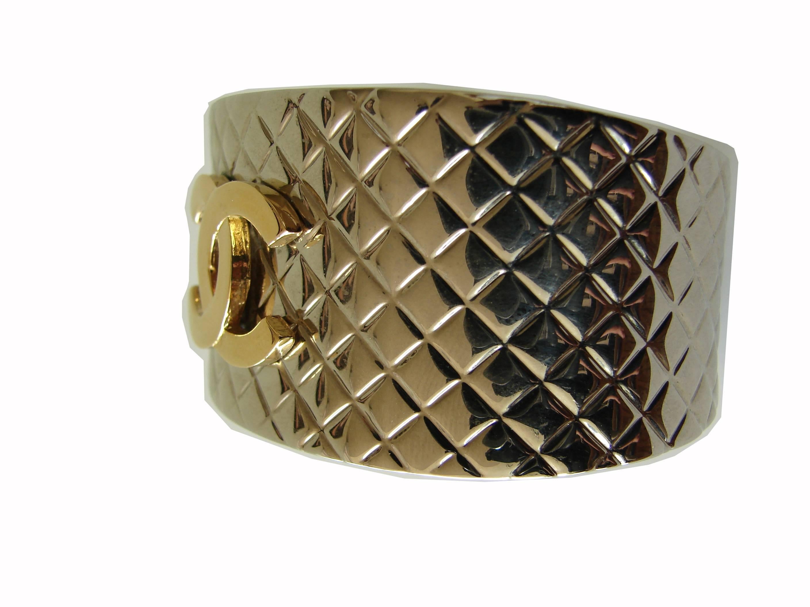 Women's Chanel Silver Matalasse Cuff Bracelet with Gold CC Logo + Box 98P Collection 