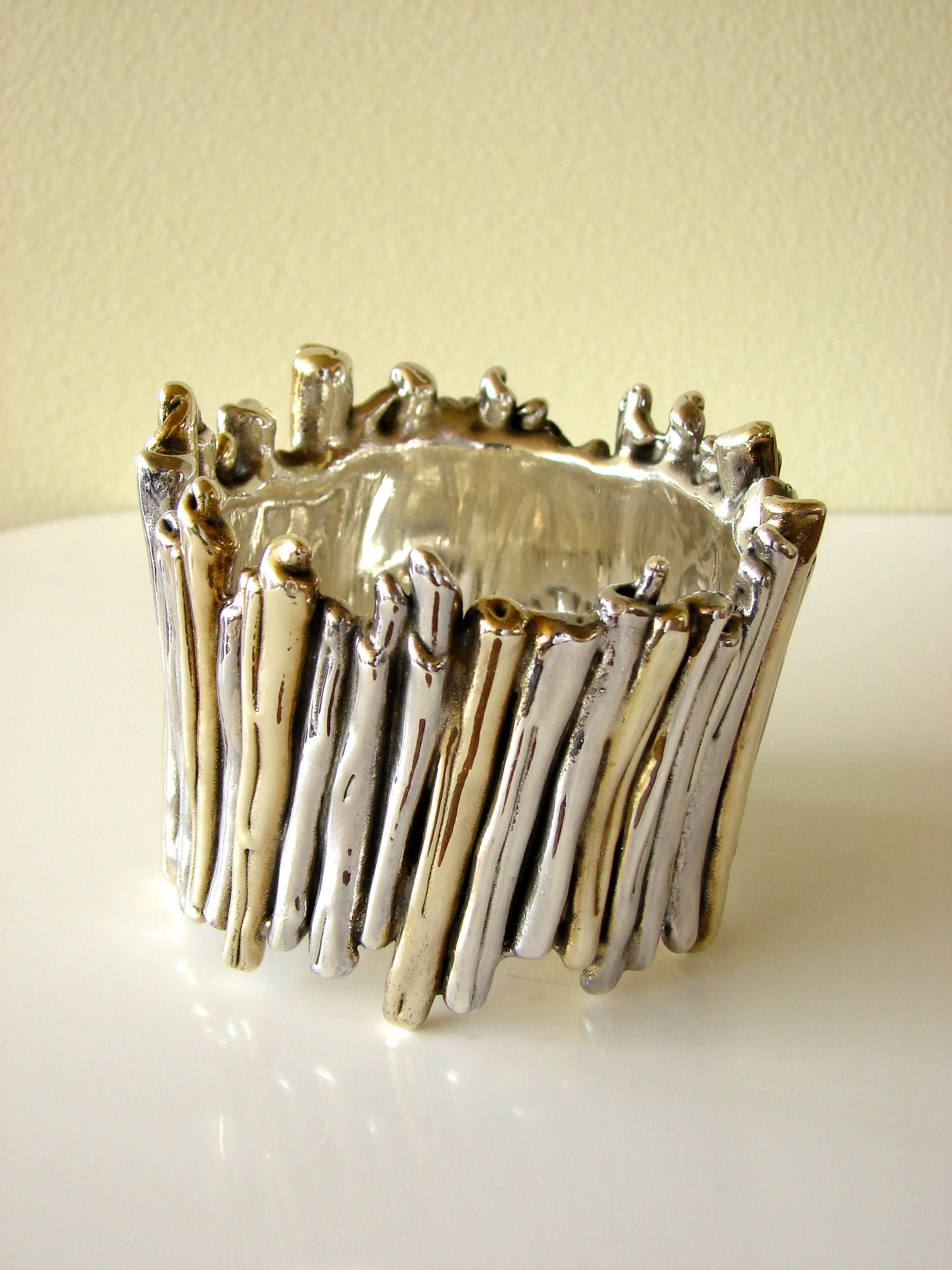 Contemporary David Varsano Wide Silver and Gold Brutalist Bracelet, 1970s  