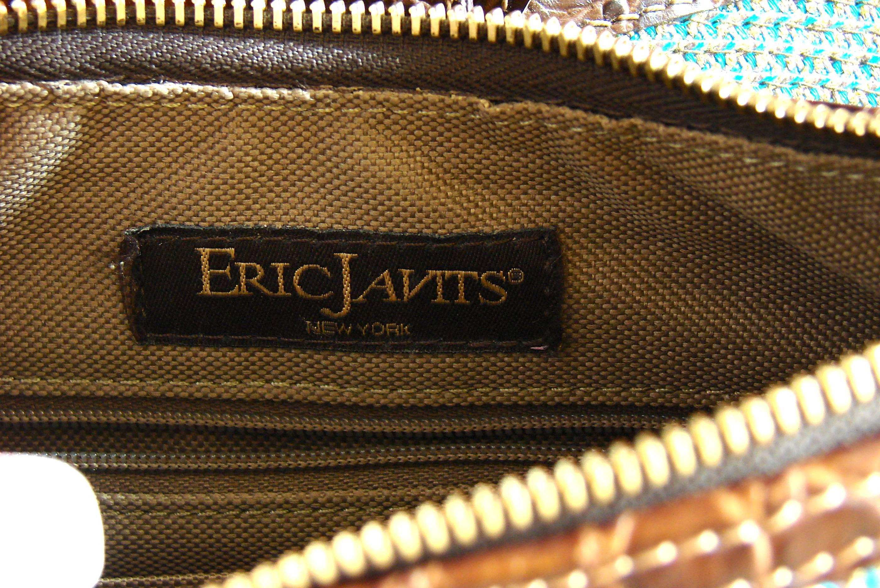 Eric Javits Bag Gold Studded Squishee Hobo with Crocodile Leather Trim + Mirror 3