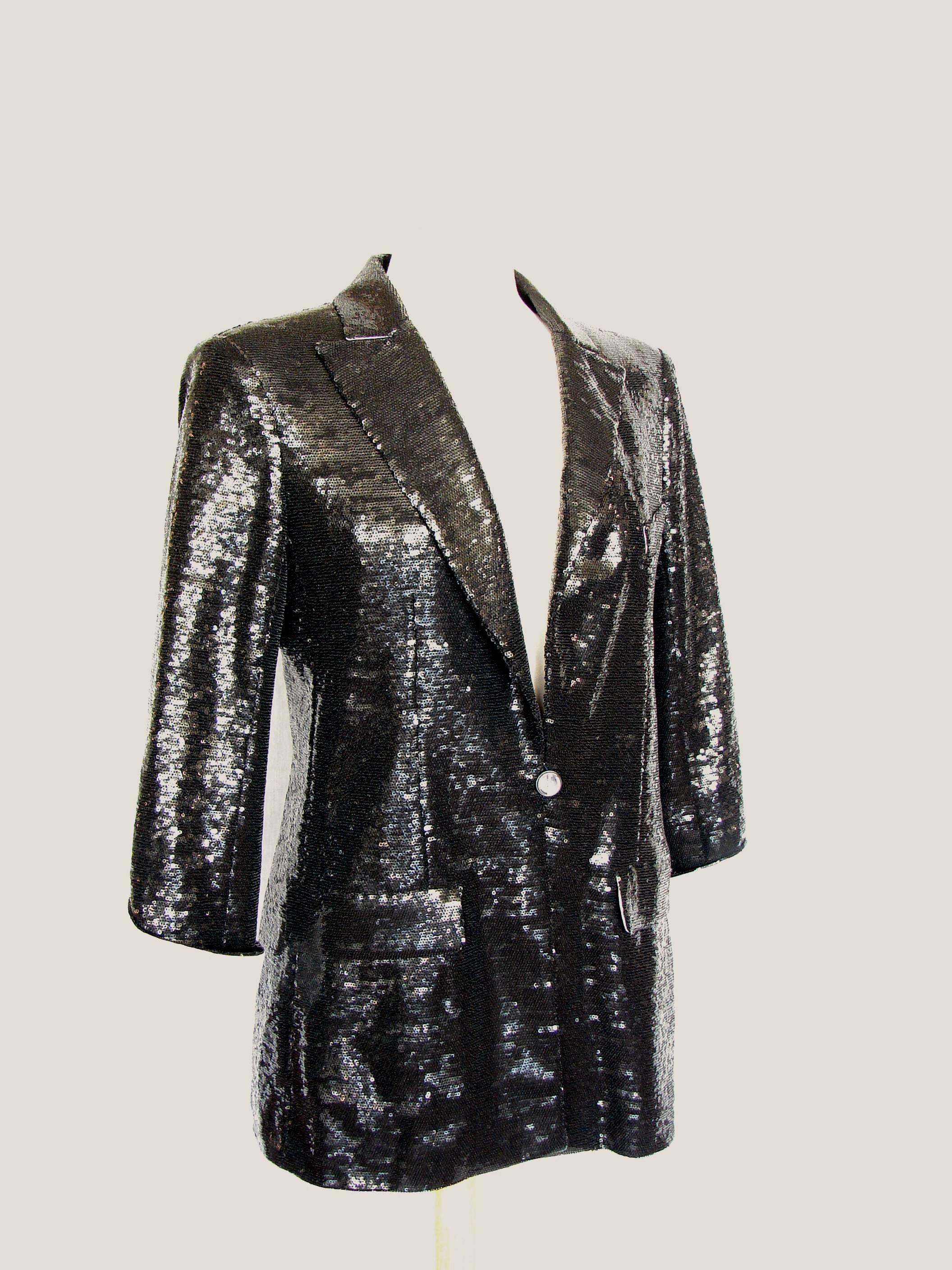 Chanel Evening Jacket Black Sequins with Contrast Cuffs and Collar Sz 44 09C  1