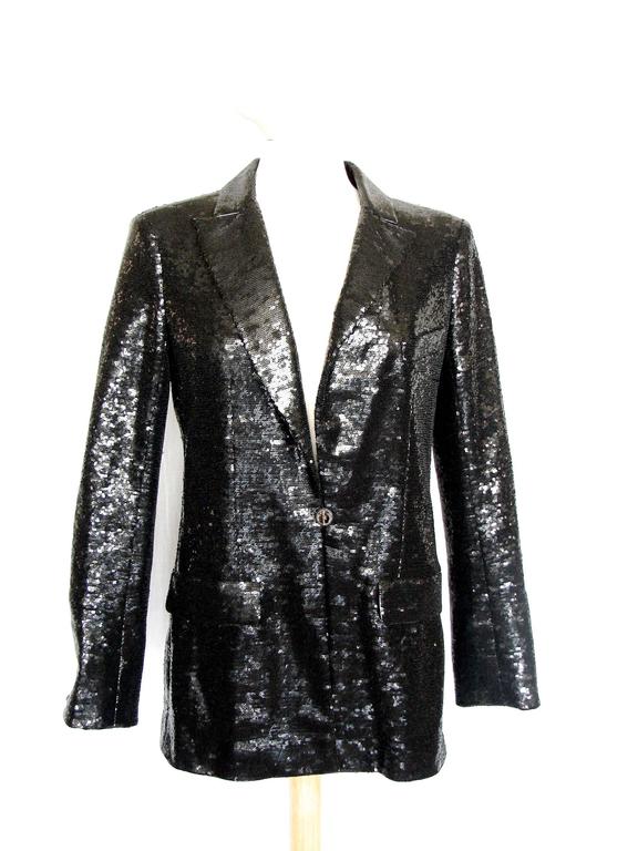 Chanel Evening Jacket Black Sequins with Contrast Cuffs and Collar Sz ...