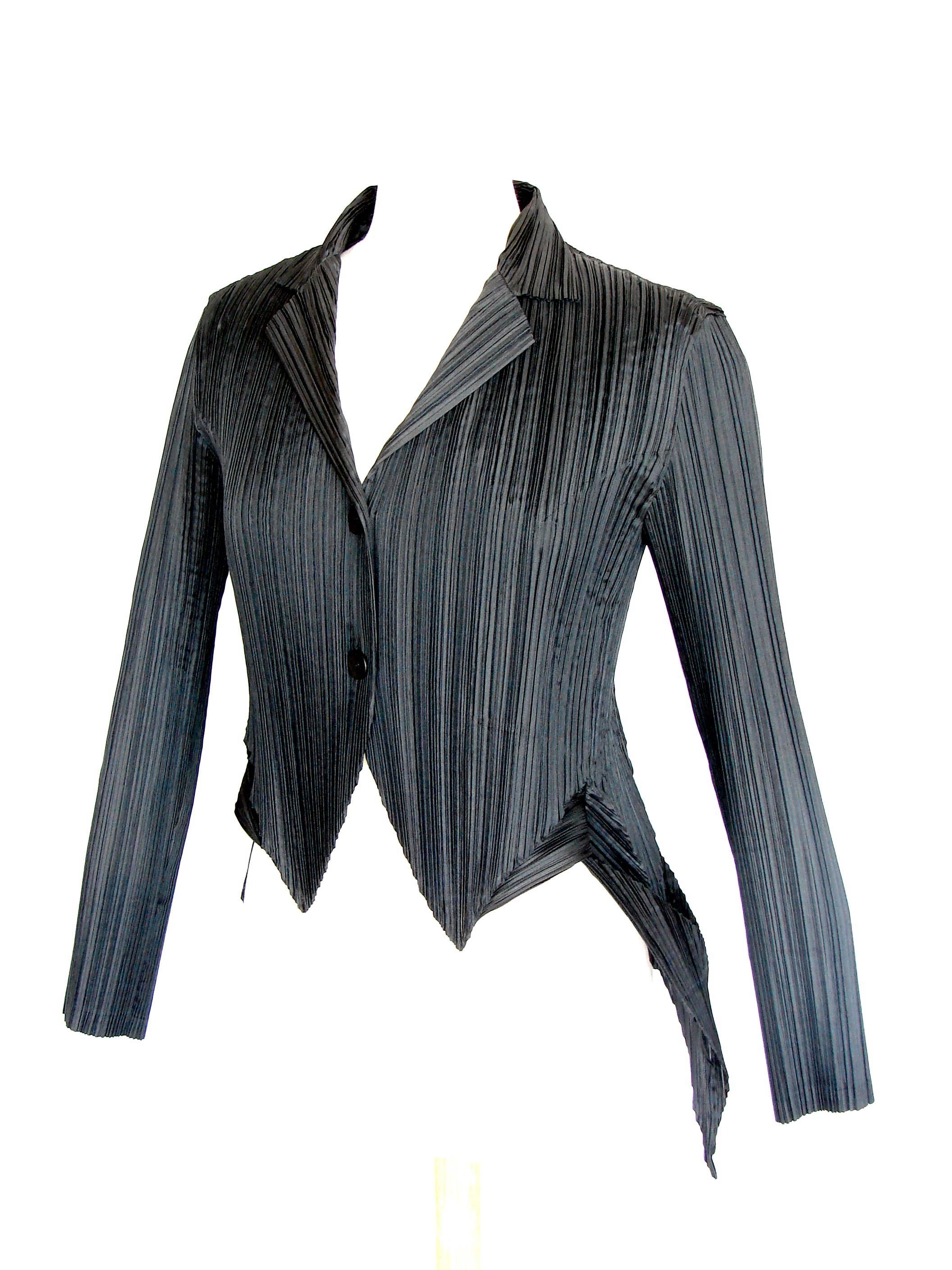 Issey Miyake Black Pleated Jacket with Pointed Tails Architectural Sz 3 2