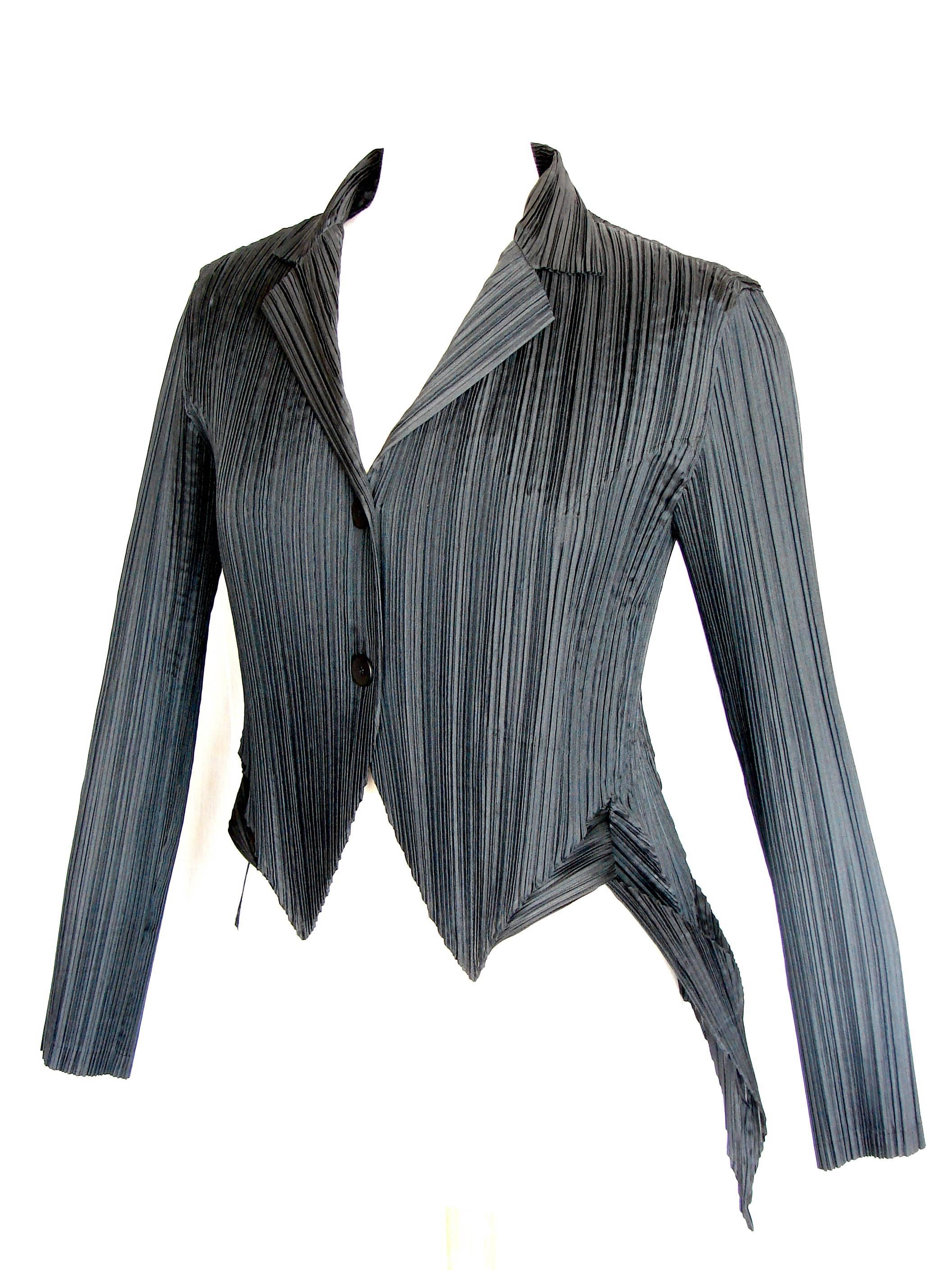 Issey Miyake Black Pleated Jacket with Pointed Tails Architectural Sz 3 1