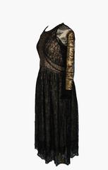 Geoffrey Beene Black Illusion Lace Cocktail Dress + Gold Embroidery Bodice Sz M