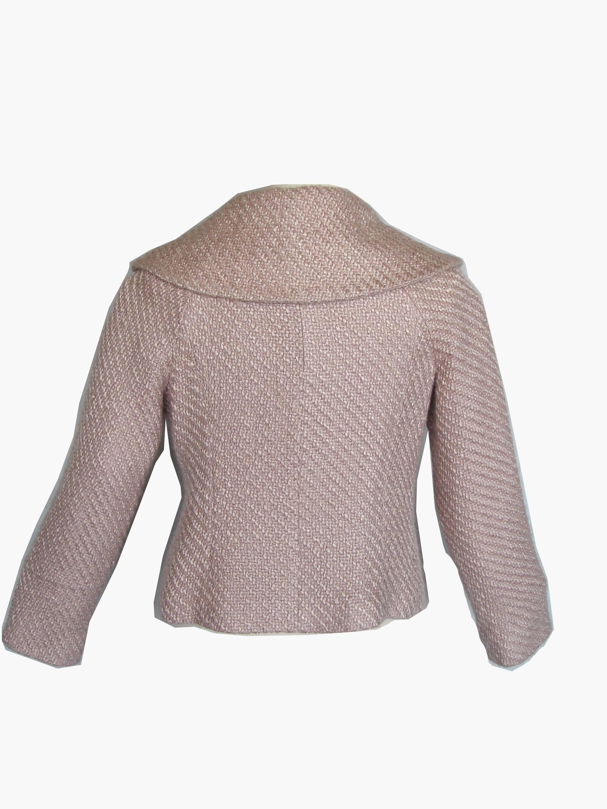 Women's Pierre Cardin Pale Pink Knit Jacket with Shawl Collar 1980s Size 8