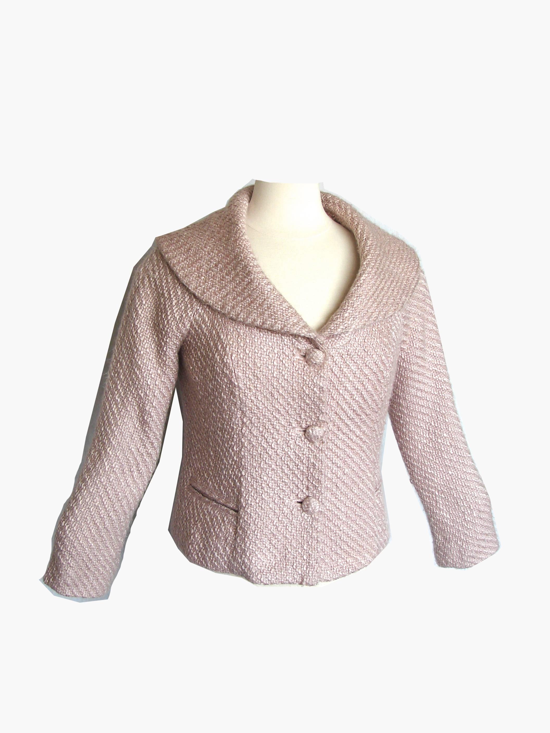 Pierre Cardin Pale Pink Knit Jacket with Shawl Collar 1980s Size 8 1