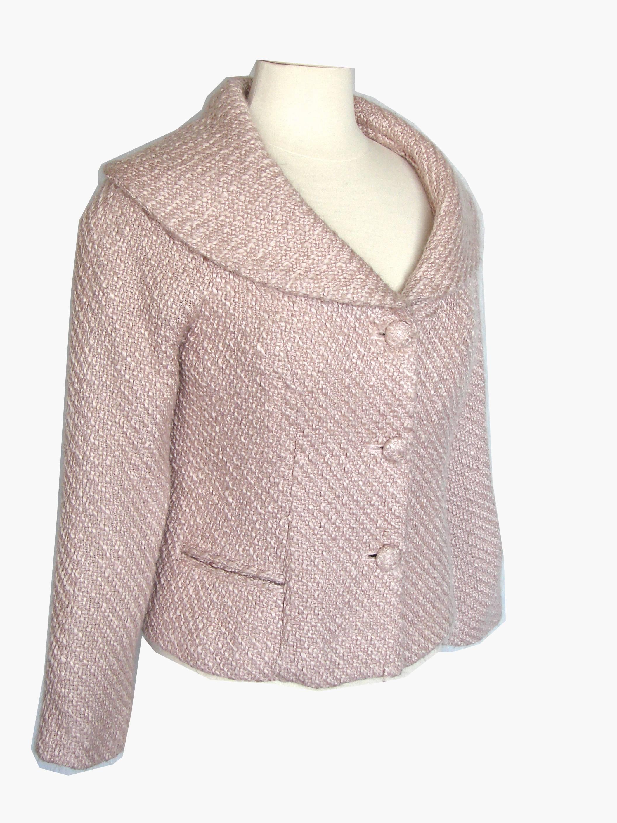 Beige Pierre Cardin Pale Pink Knit Jacket with Shawl Collar 1980s Size 8