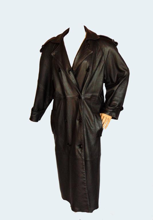 Long Black Leather Spy Coat Trench by The New York Leather Company 80s ...