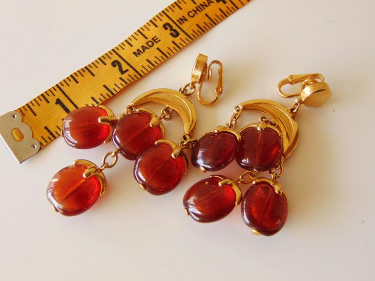 Elegant Trifari Gold Amber Waterfall Chandelier Earrings Clip Contemporary Elegant Trifari Gold Amber Waterfall Chandelier Earrings Clip Style Late 70s For