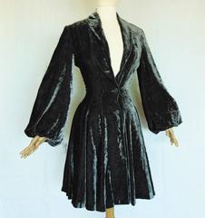Norma Kamali Steel Grey Silk Velvet Jacket with Bishop Sleeves New Old Stock S