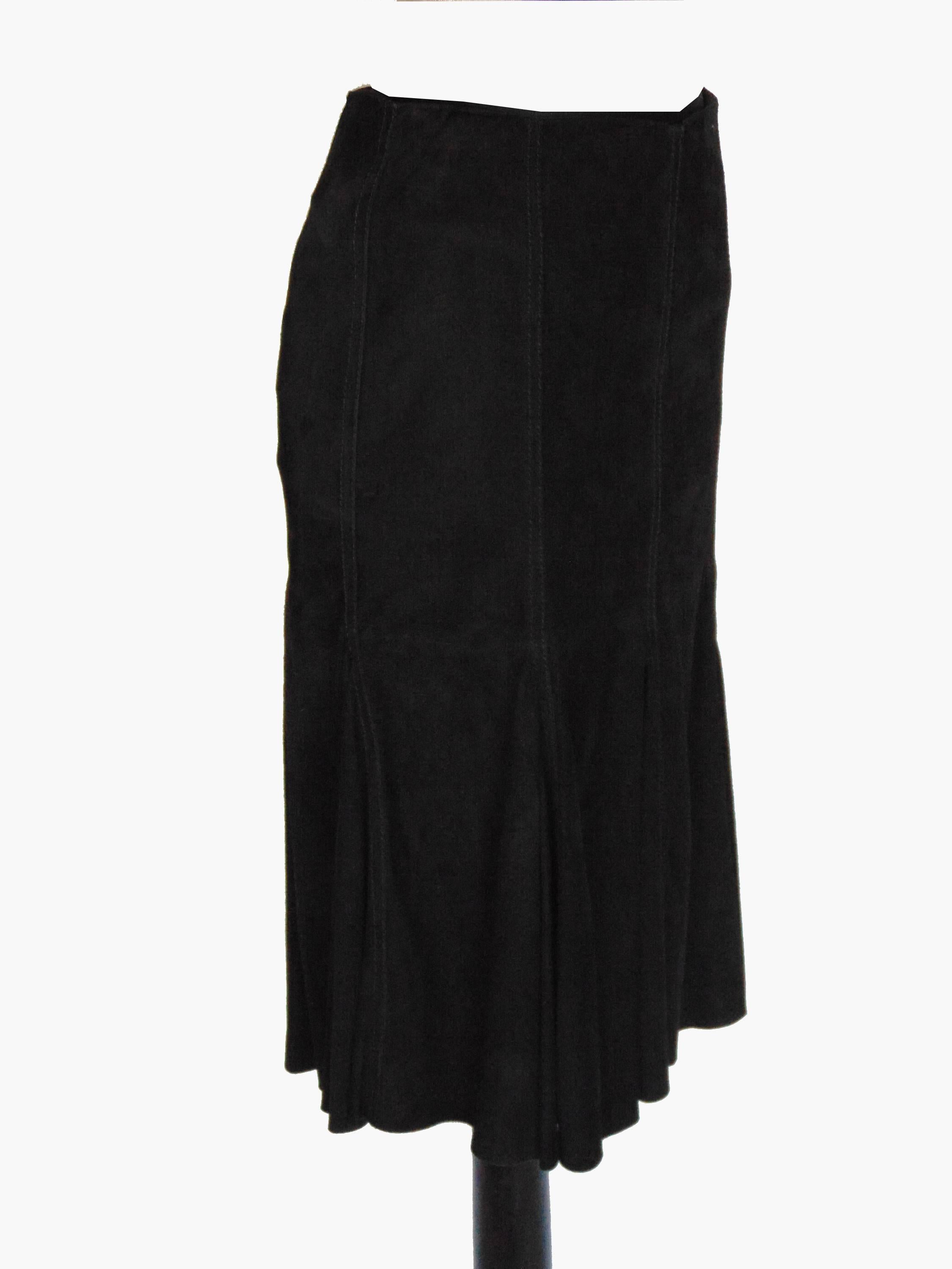 Genny Italy Supple Black Suede Leather Mermaid Skirt 1990s Size S 1