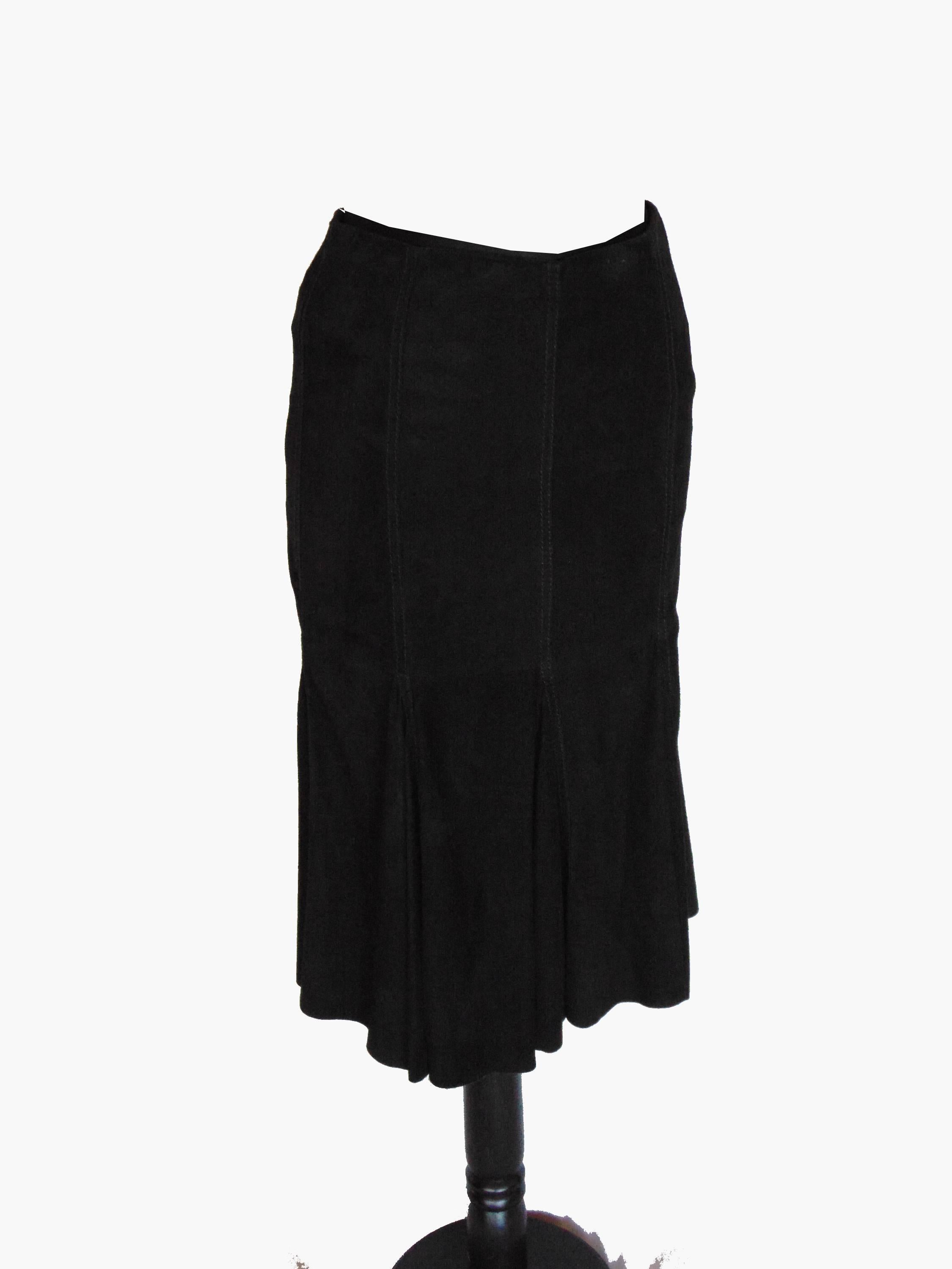 Genny Italy Supple Black Suede Leather Mermaid Skirt 1990s Size S 2