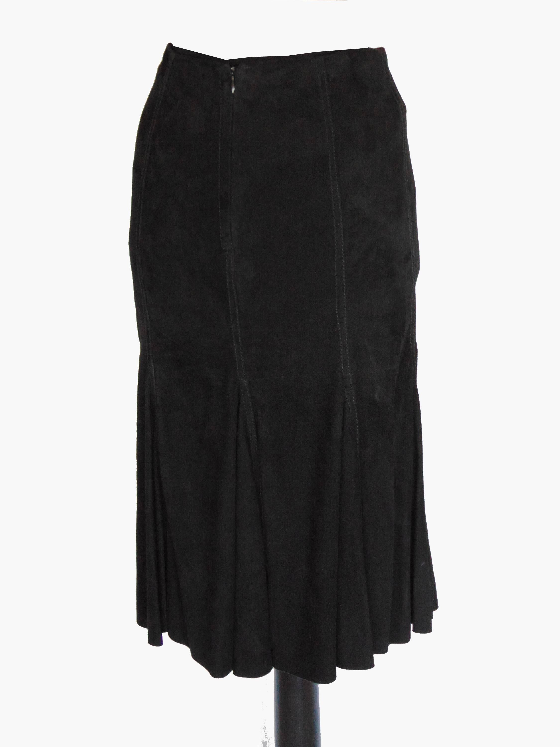 Genny Italy Supple Black Suede Leather Mermaid Skirt 1990s Size S 3