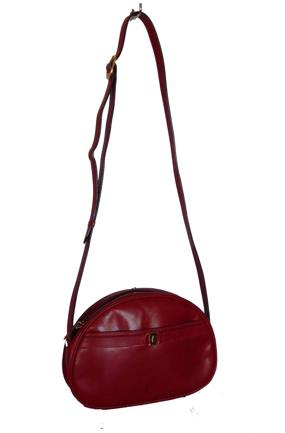 Salvatore Ferragamo Red Box Leather Messenger Bag with Adjustable Strap