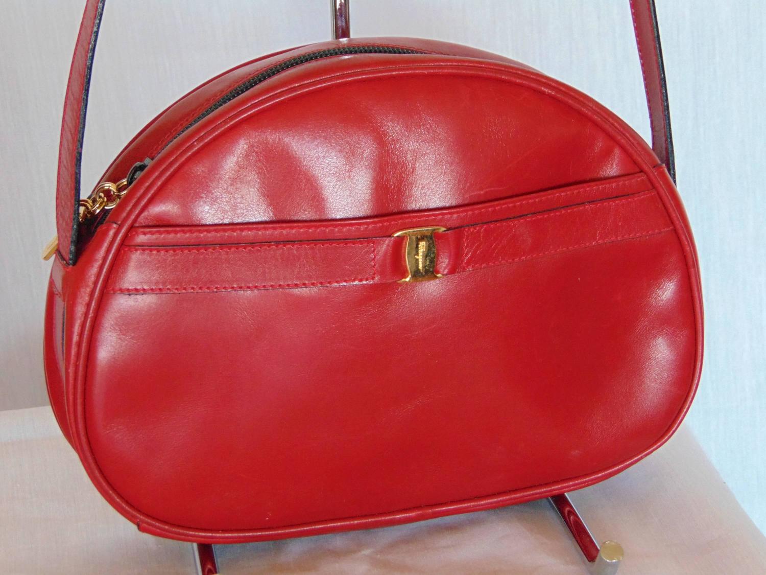 Salvatore Ferragamo Red Box Leather Messenger Bag with Adjustable Strap