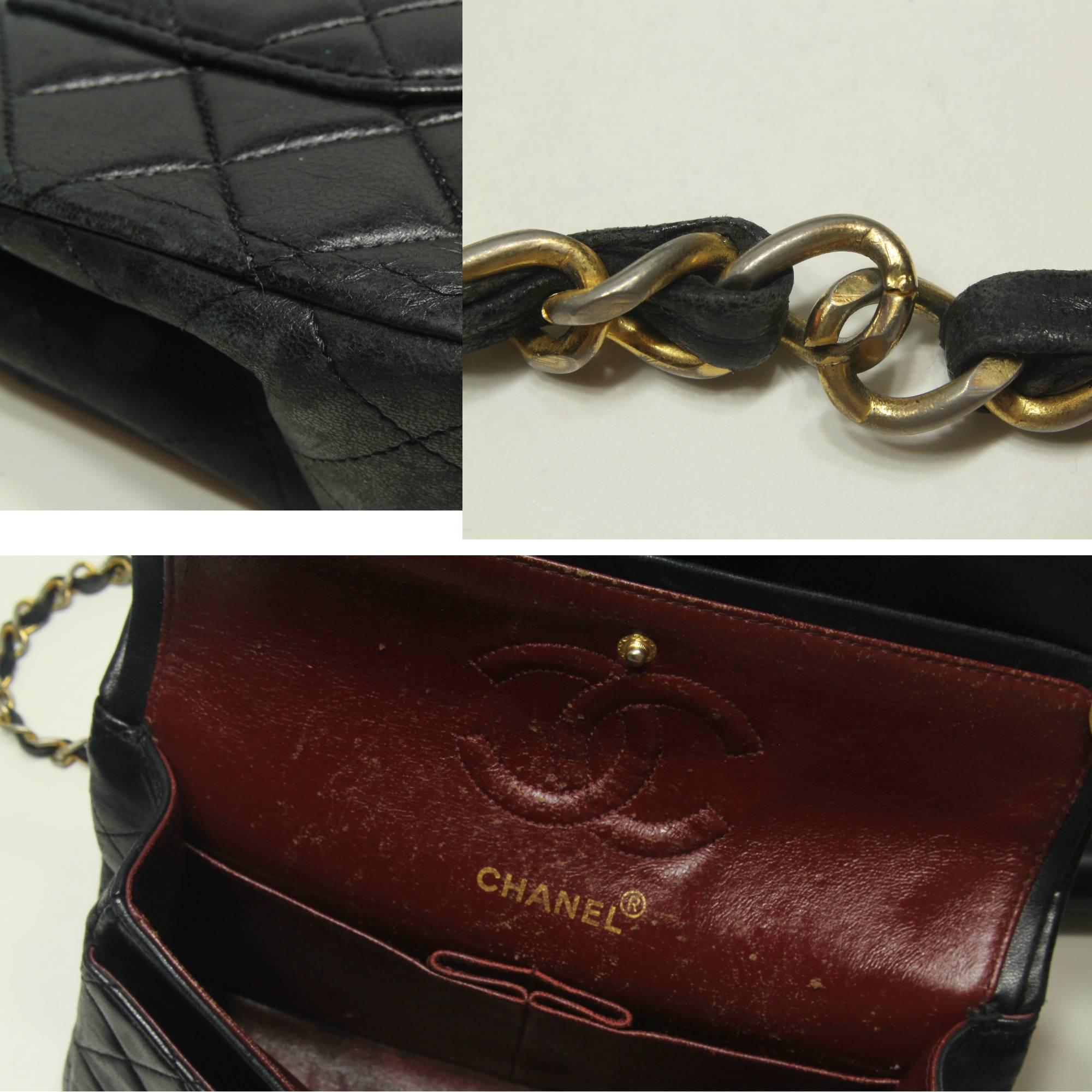 Iconic Chanel Small Flap Bag Black Lambskin Leather Matelasse Vintage 1980s 1