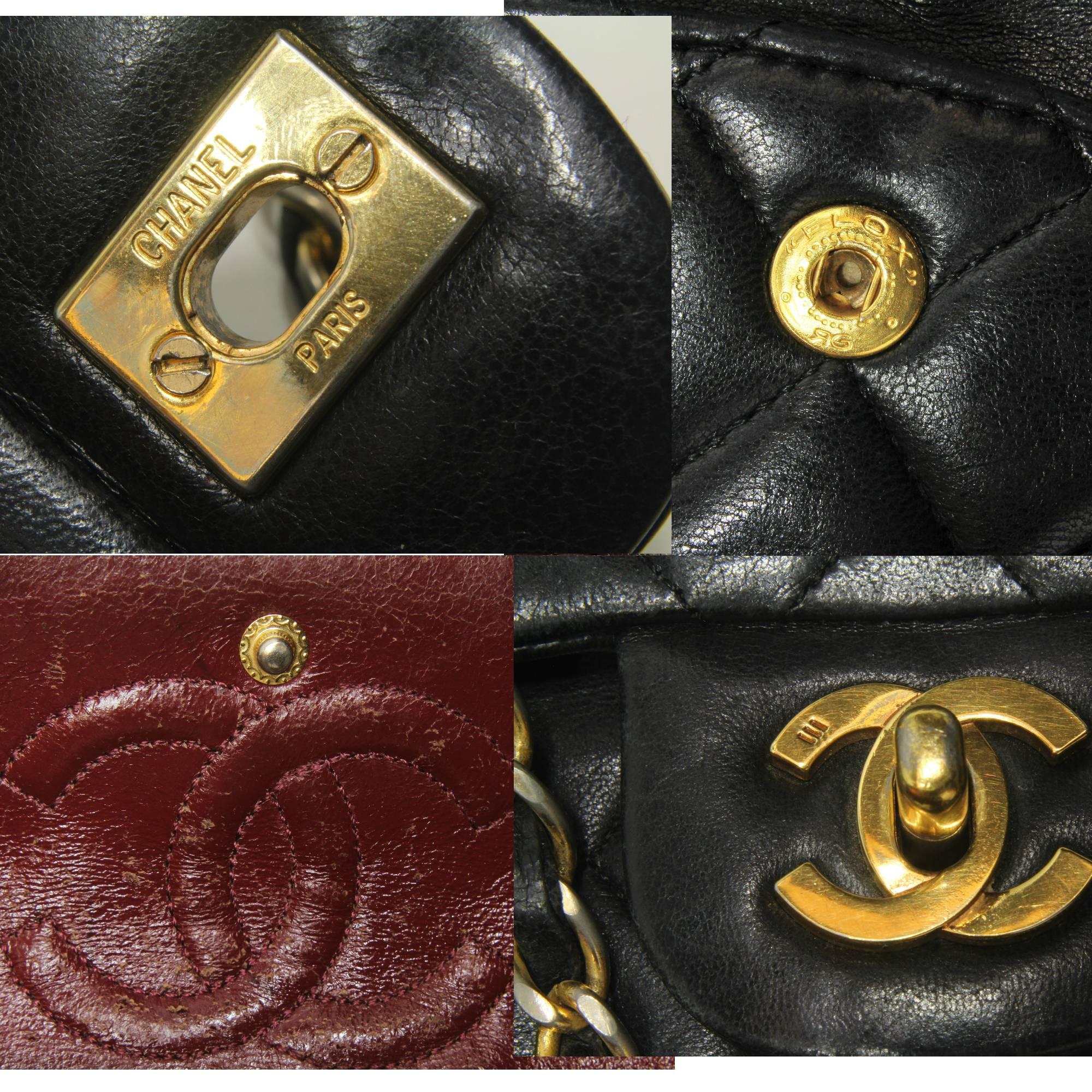 Iconic Chanel Small Flap Bag Black Lambskin Leather Matelasse Vintage 1980s 3