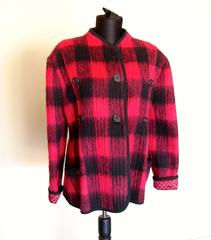 Classic Geoffrey Beene Red Plaid Mohair Wool + Checked Silk Jacket Size 12