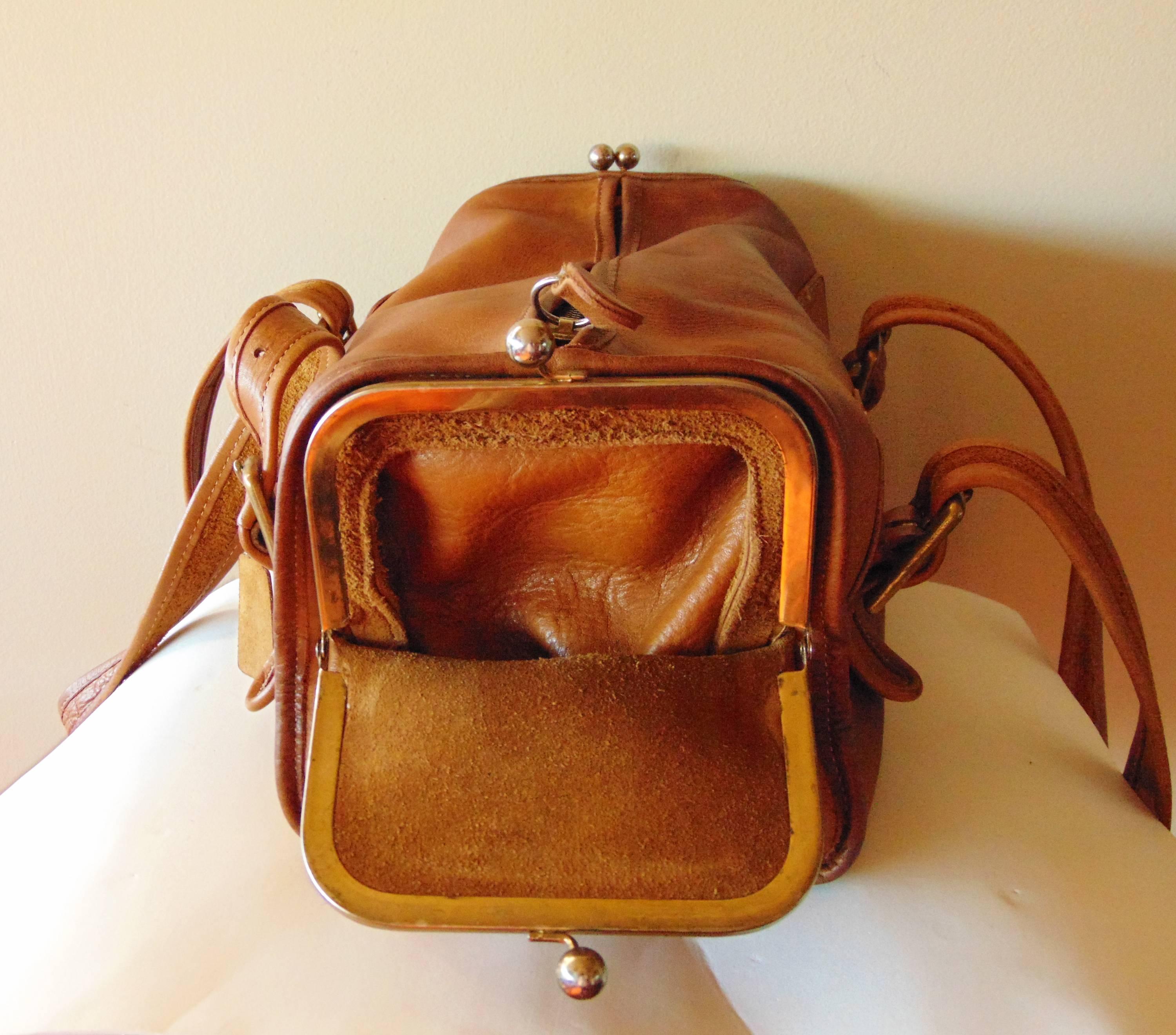 Women's Bonnie Cashin for Coach Distressed Saddle Leather Double Header Tote Bag 1970s 