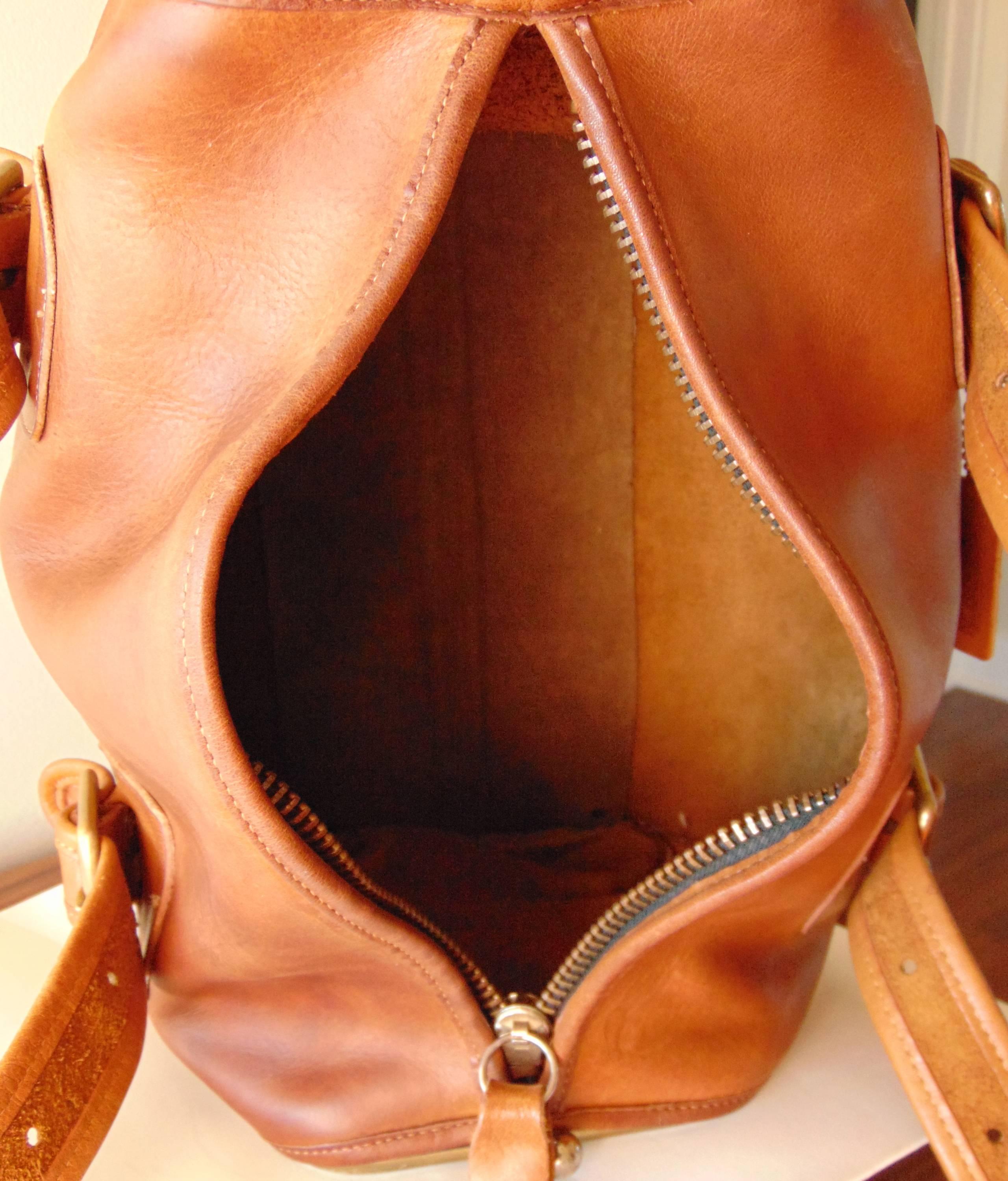 Bonnie Cashin for Coach Distressed Saddle Leather Double Header Tote Bag 1970s 6