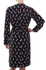 70s Gucci Silk Wrap Dress Equestrian Boot Print Navy Sz M Vintage