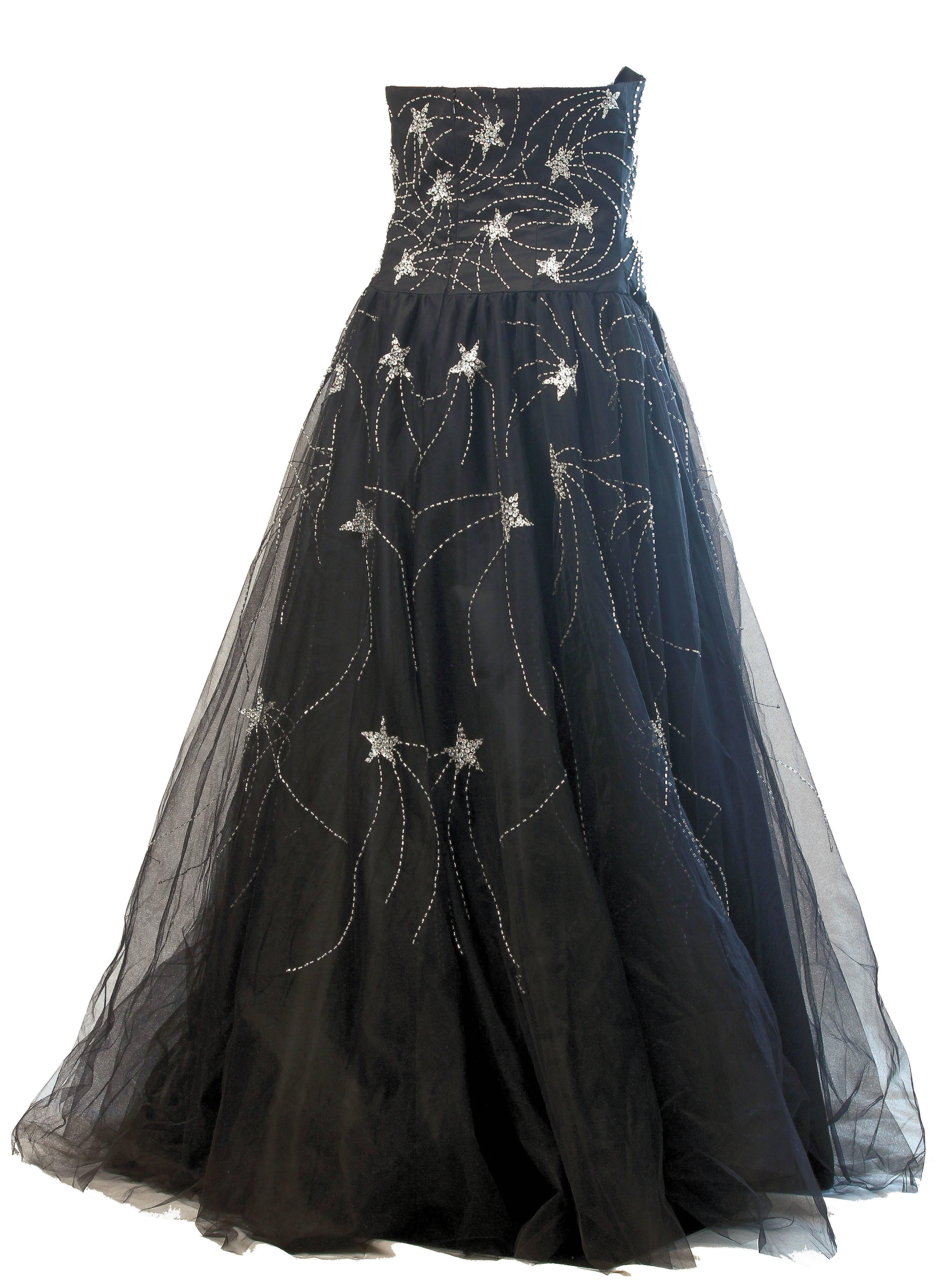 Lillie Rubin Evening Gown Strapless Black Beaded Shooting Stars Sz L New Tags  In New Condition In Port Saint Lucie, FL